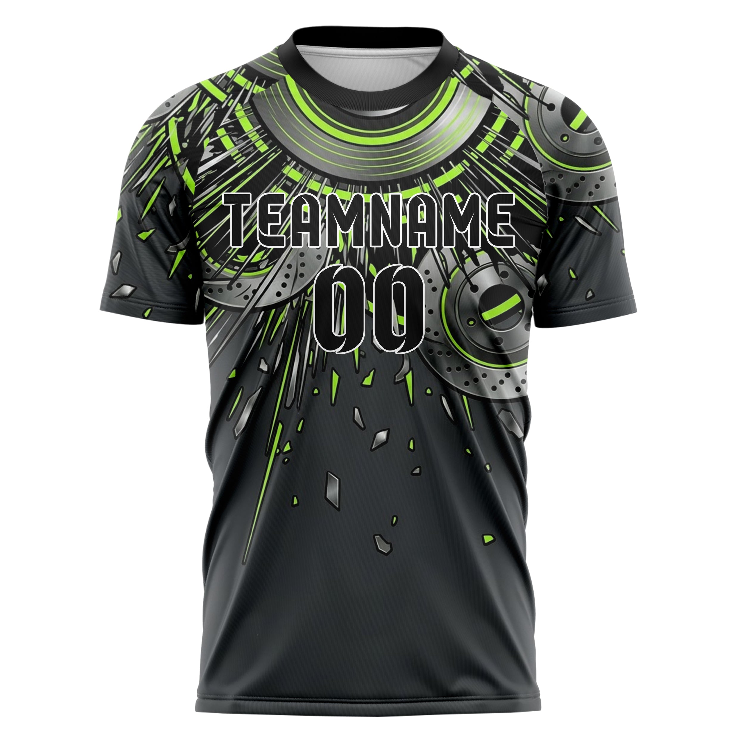Carbon Acid Green Black Silver Brake Rotor Sparks Custom Soccer Jersey