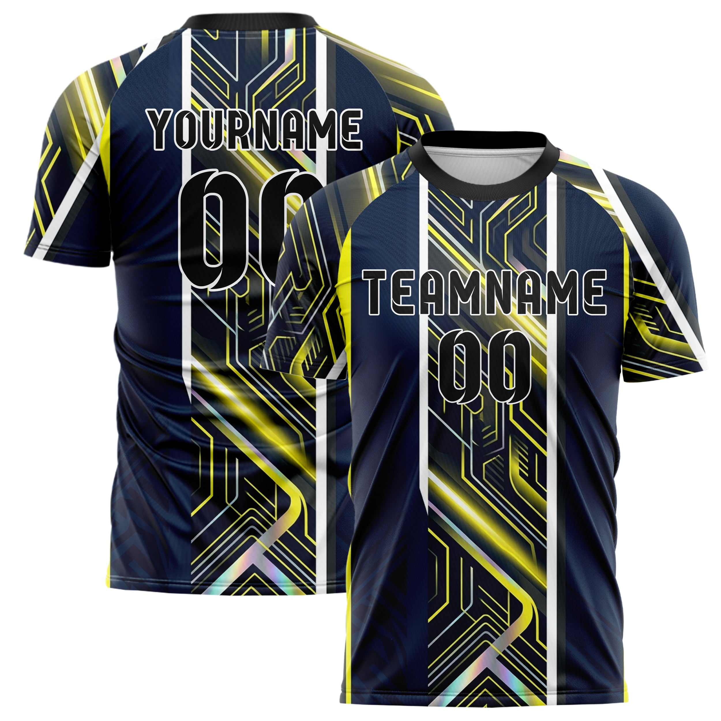 Navy Yellow White Graphite Night Circuit Neon Custom Soccer Jersey