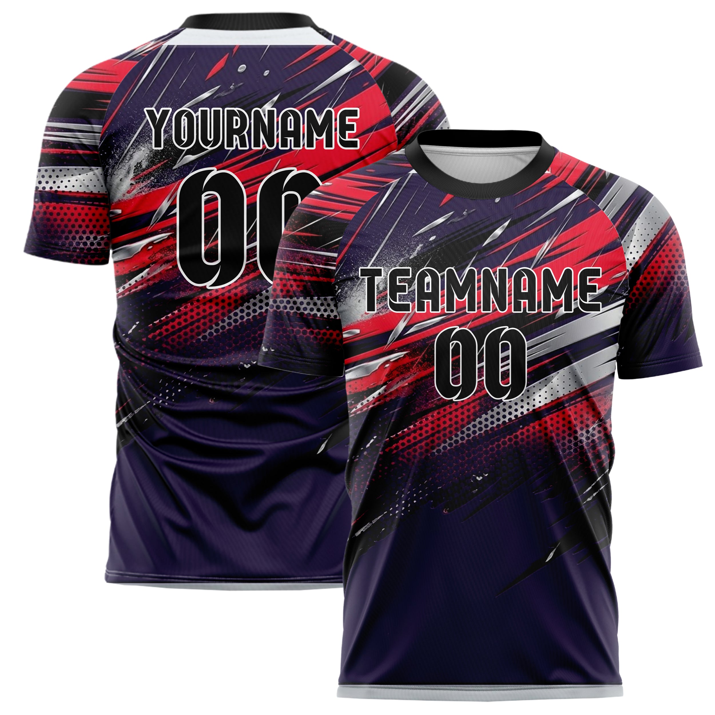 Midnight Purple Red Silver Black Rain Race Spray Custom Soccer Jersey