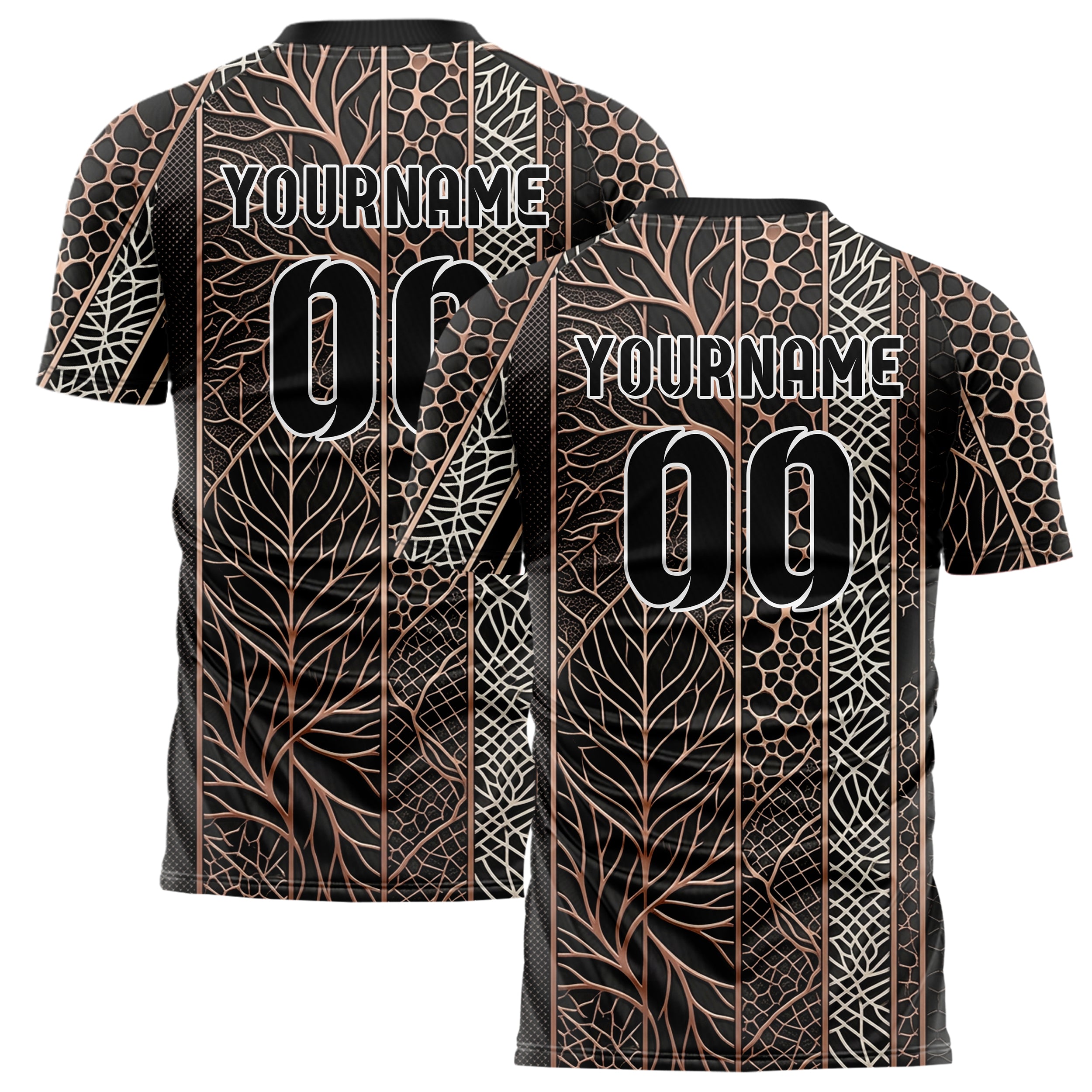 Black Rose Gold Copper Bone Rootnetwork Data Weave Custom Soccer Jersey