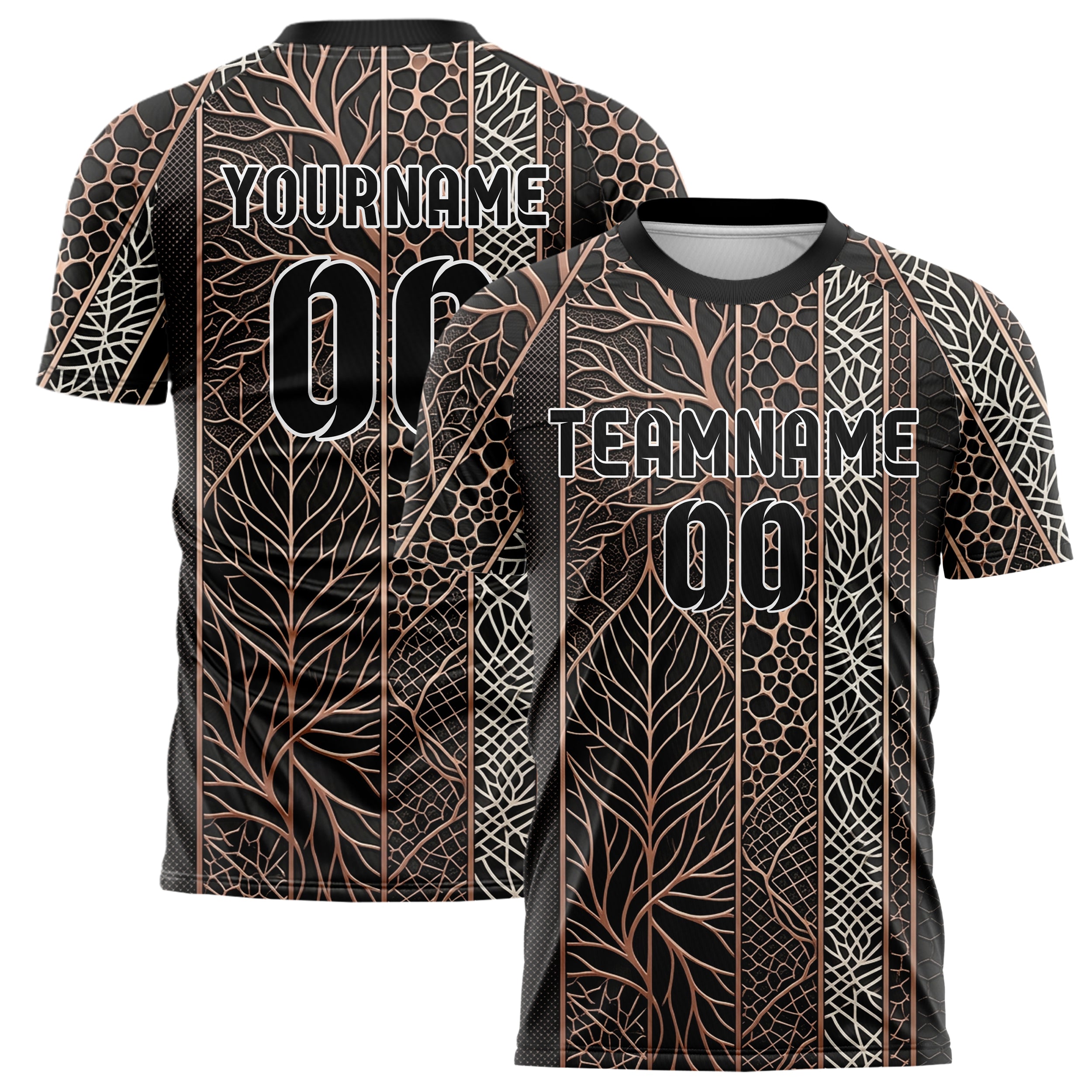 Black Rose Gold Copper Bone Rootnetwork Data Weave Custom Soccer Jersey
