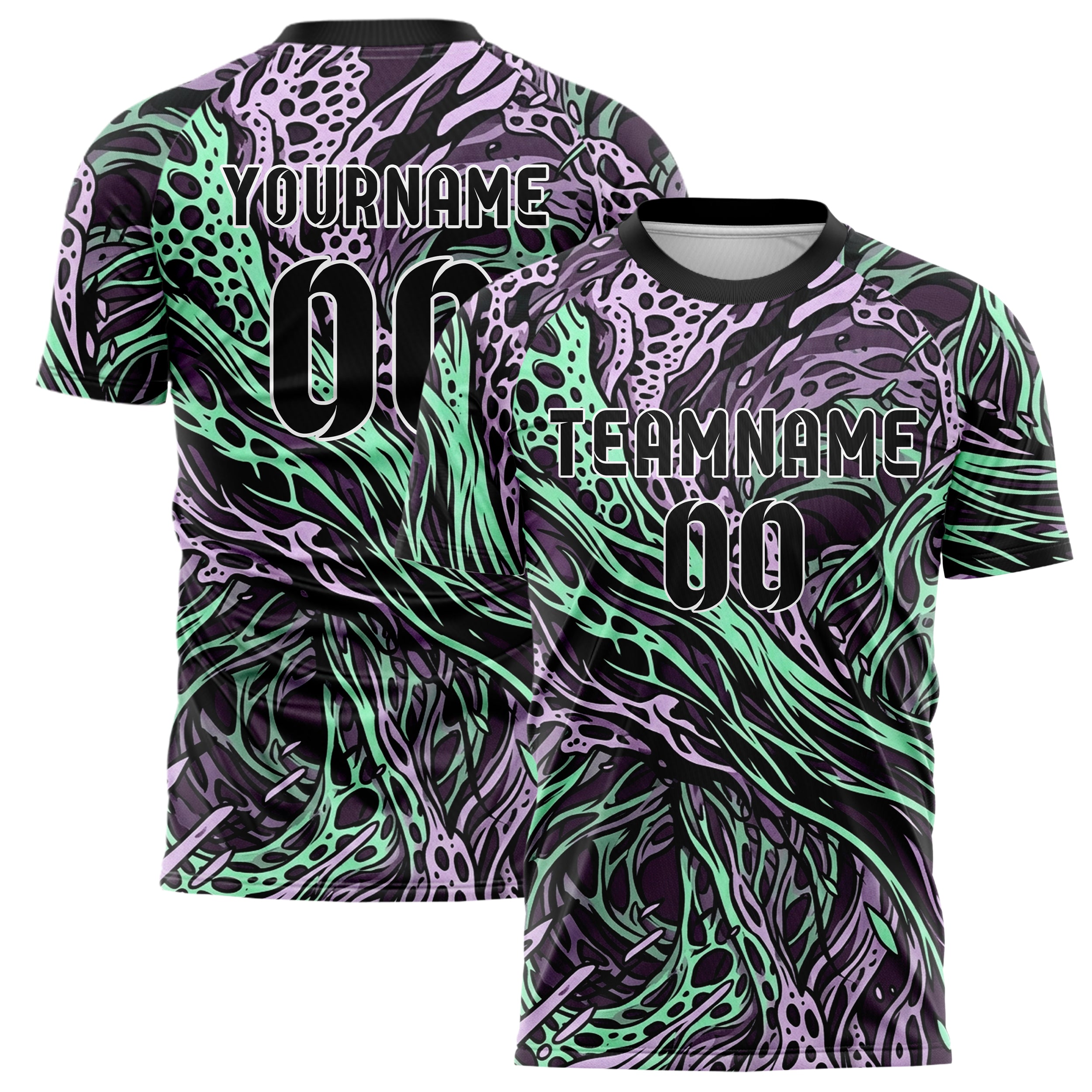 Dark Plum Neon Mint Ink Lilac Coral Membrane Fracture Custom Soccer Jersey