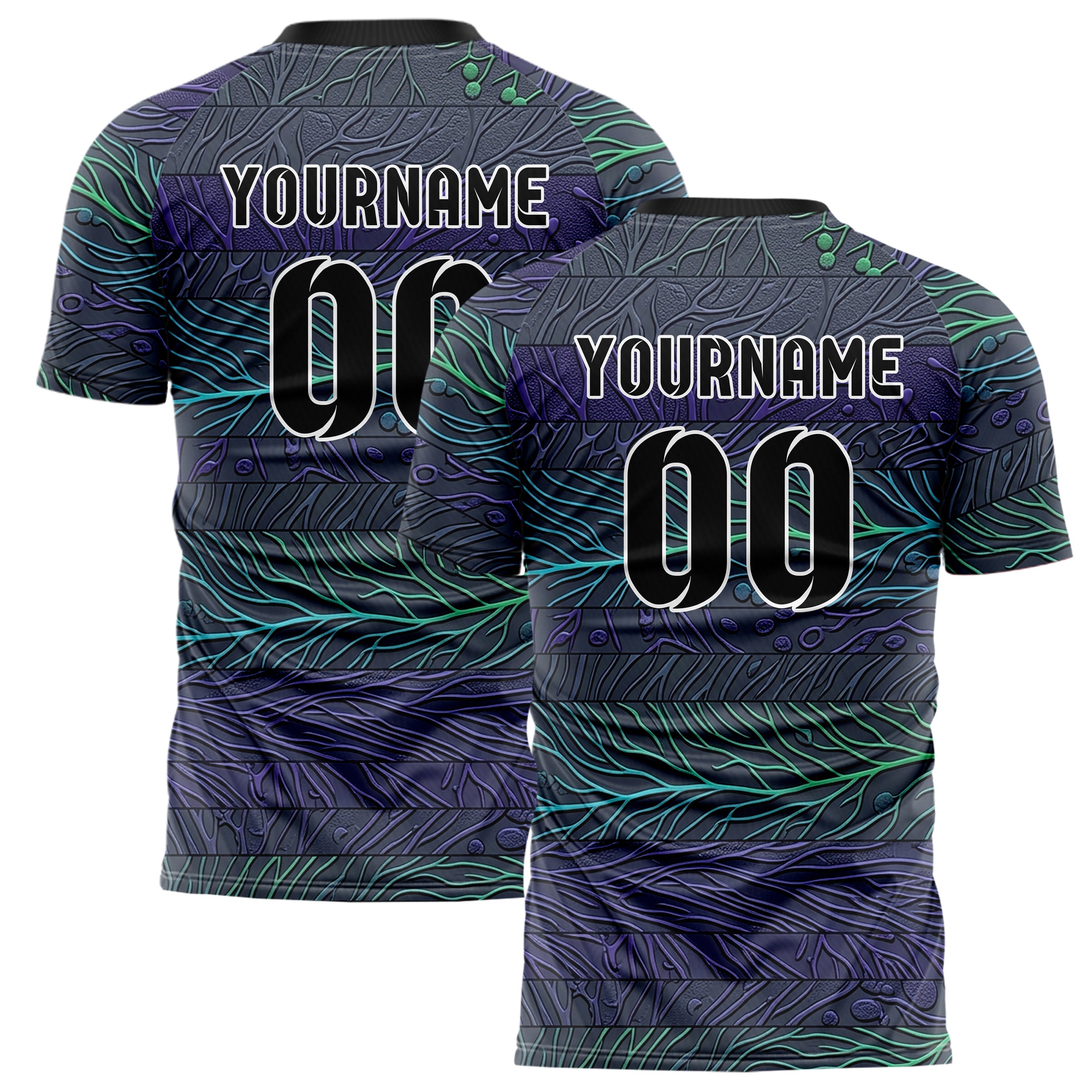 Graphite Violet Cyan Green Mycelium Signal Map Custom Soccer Jersey