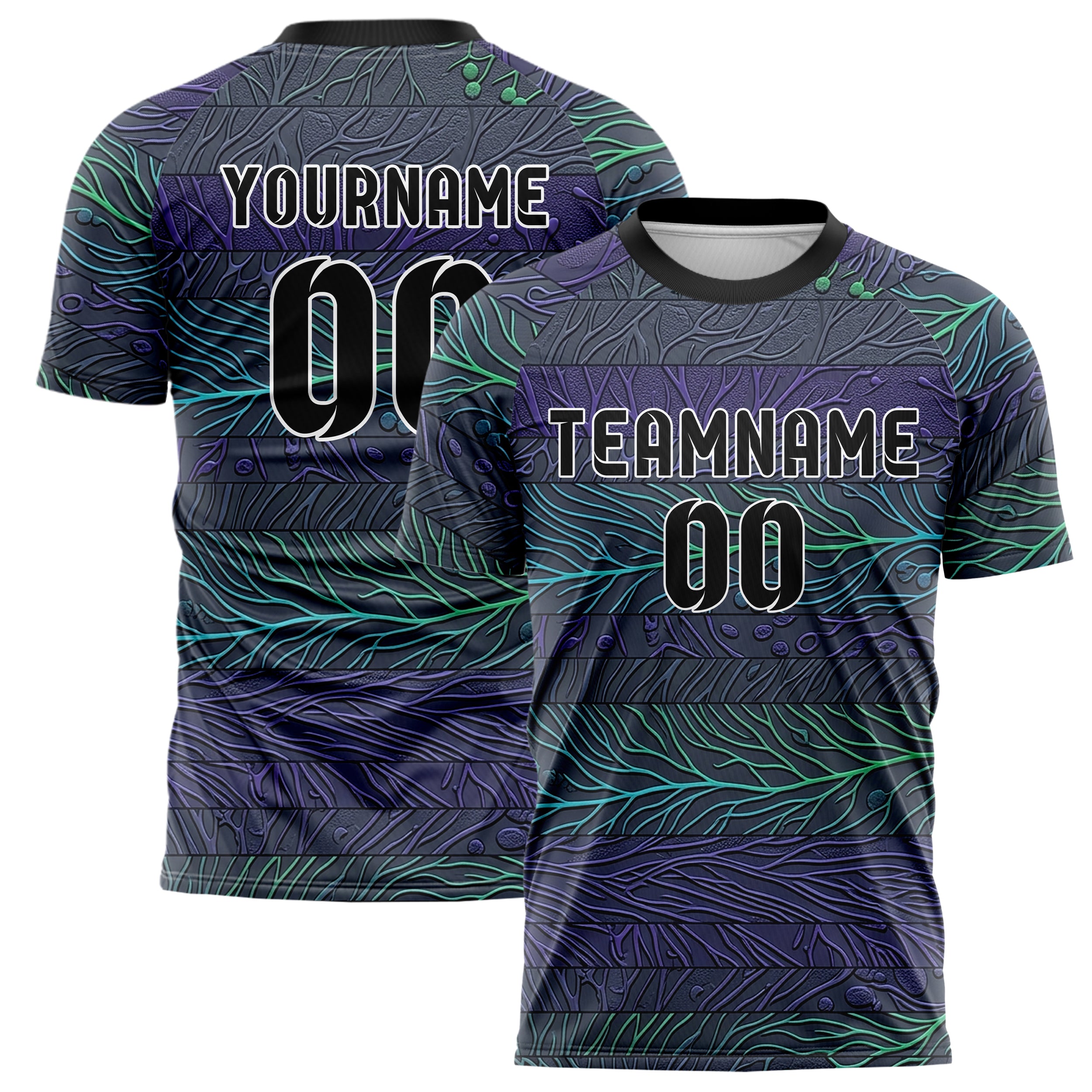Graphite Violet Cyan Green Mycelium Signal Map Custom Soccer Jersey