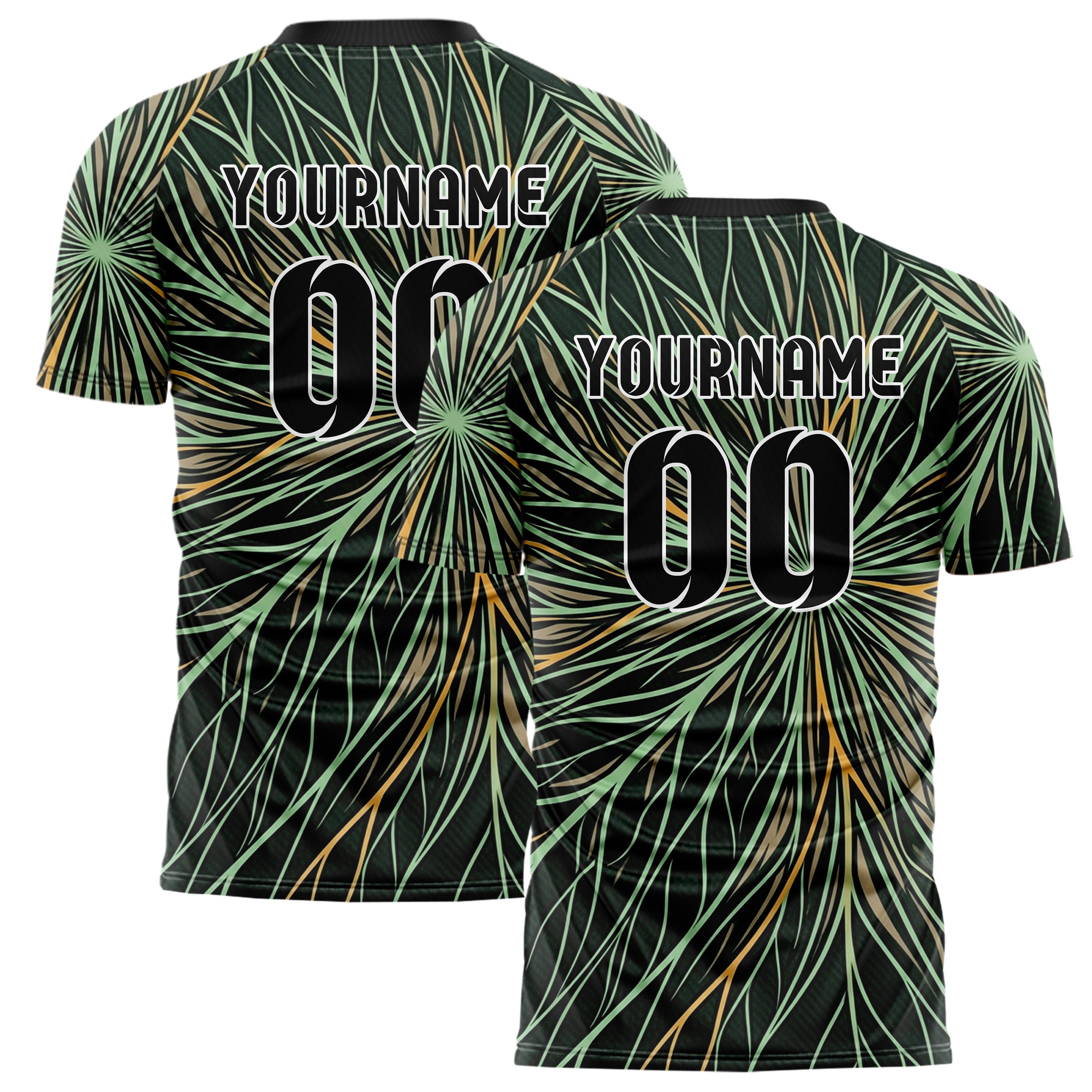 Forest Black Mint Sand Amber Leafvein Vector Sweep Custom Soccer Jersey
