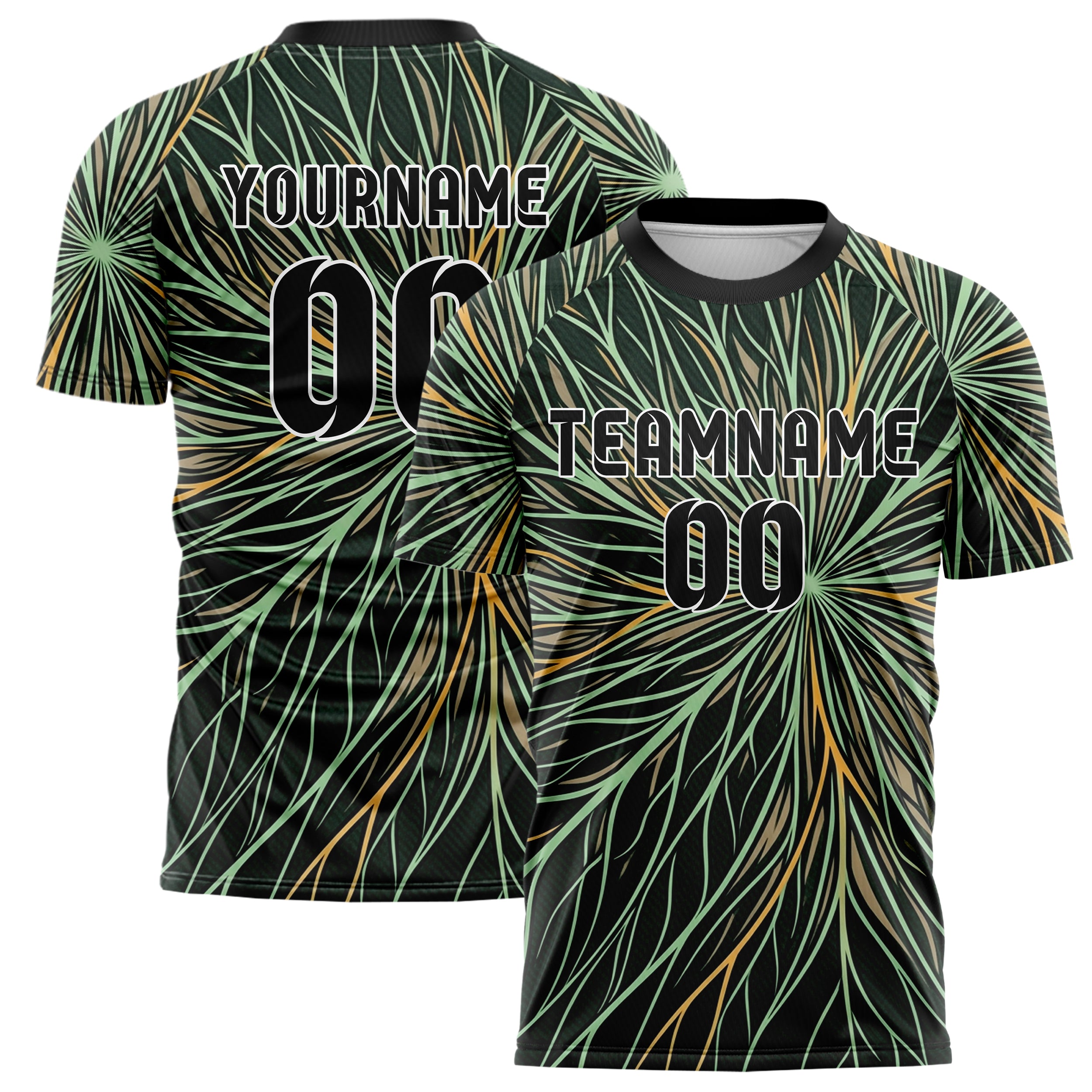 Forest Black Mint Sand Amber Leafvein Vector Sweep Custom Soccer Jersey