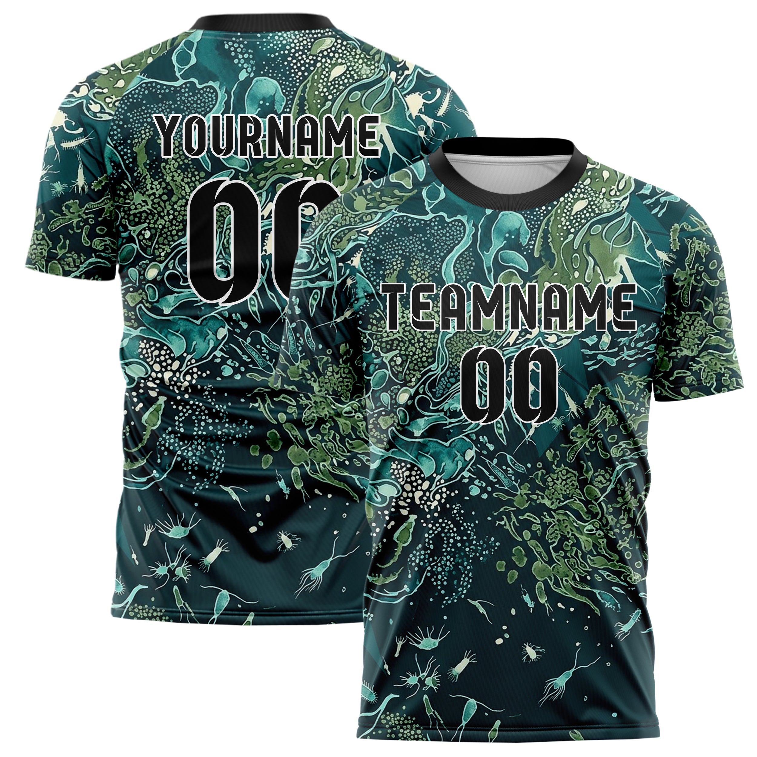 Midnight Teal Aqua Moss Cream Tidal Microlife Cloud Custom Soccer Jersey