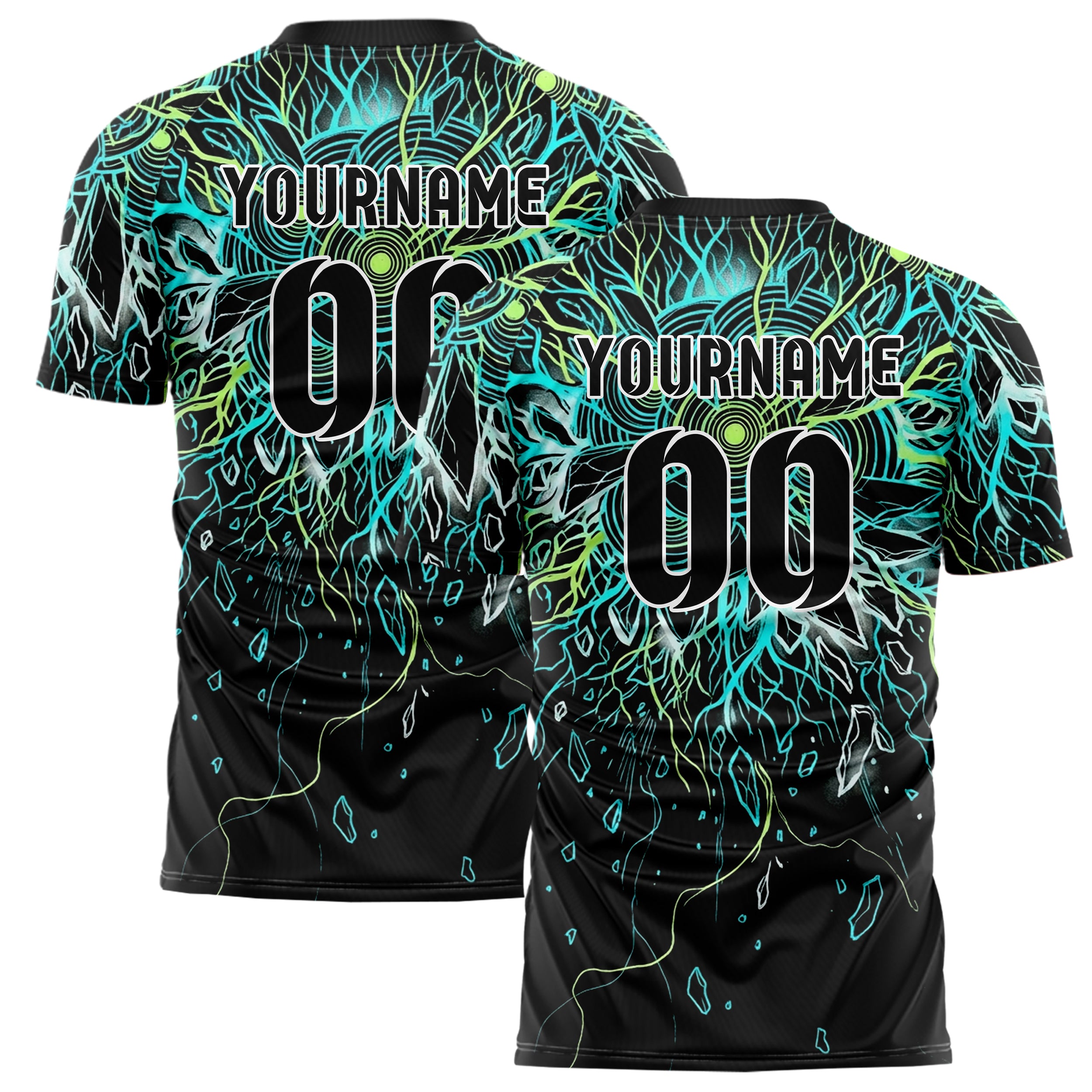 Black Cyan Lime White Seedcore Explosion Custom Soccer Jersey