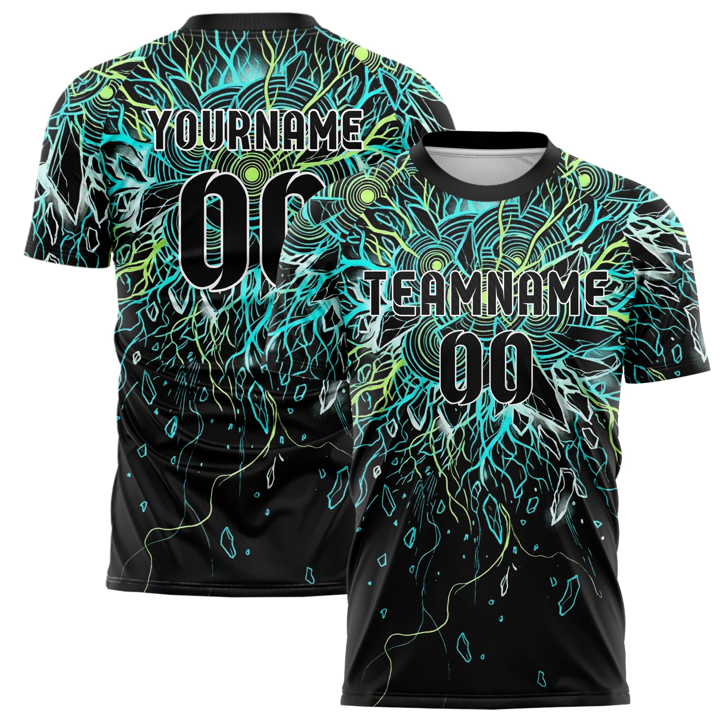 Black Cyan Lime White Seedcore Explosion Custom Soccer Jersey