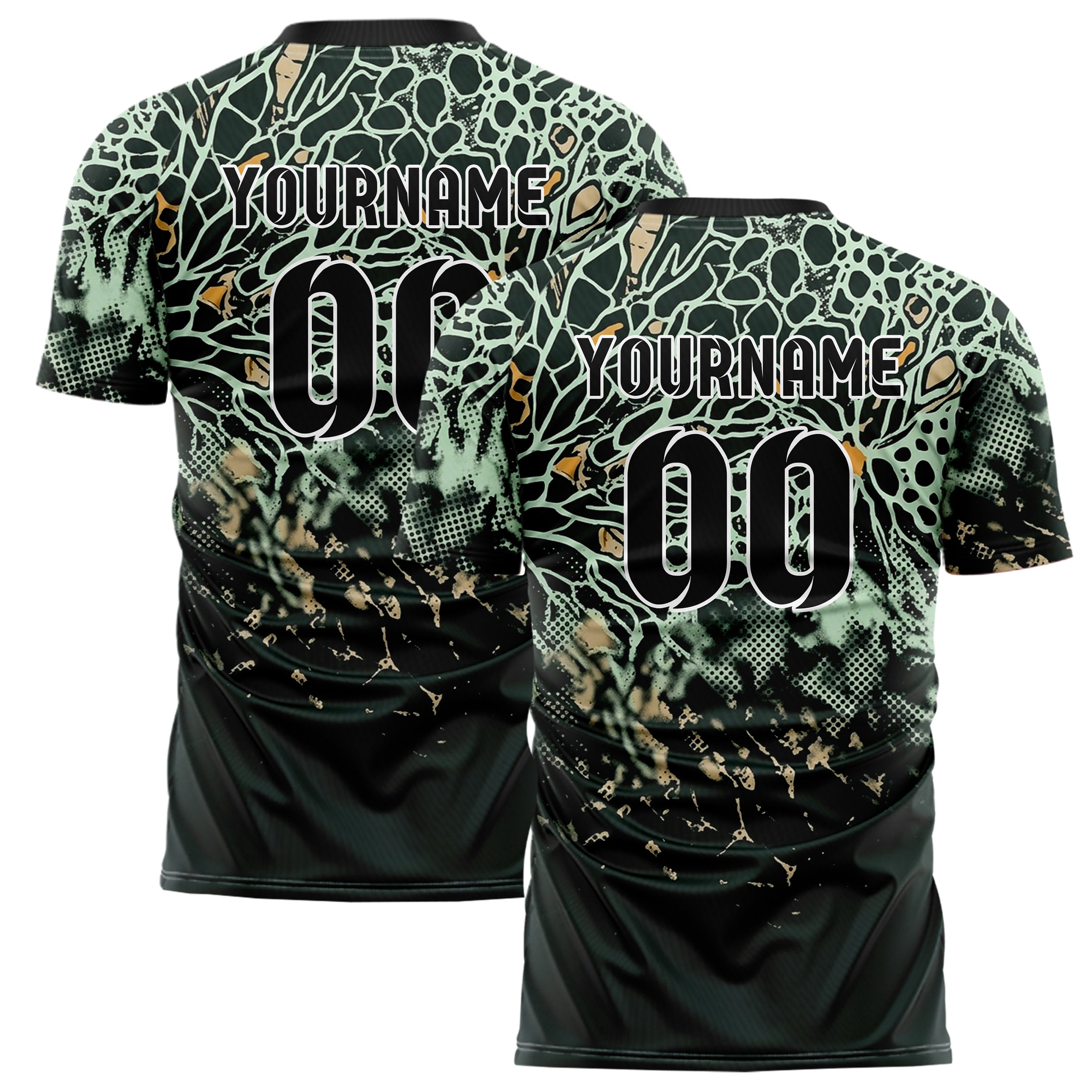 Forest Black Mint Sand Amber Coral Membrane Fracture Custom Soccer Jersey