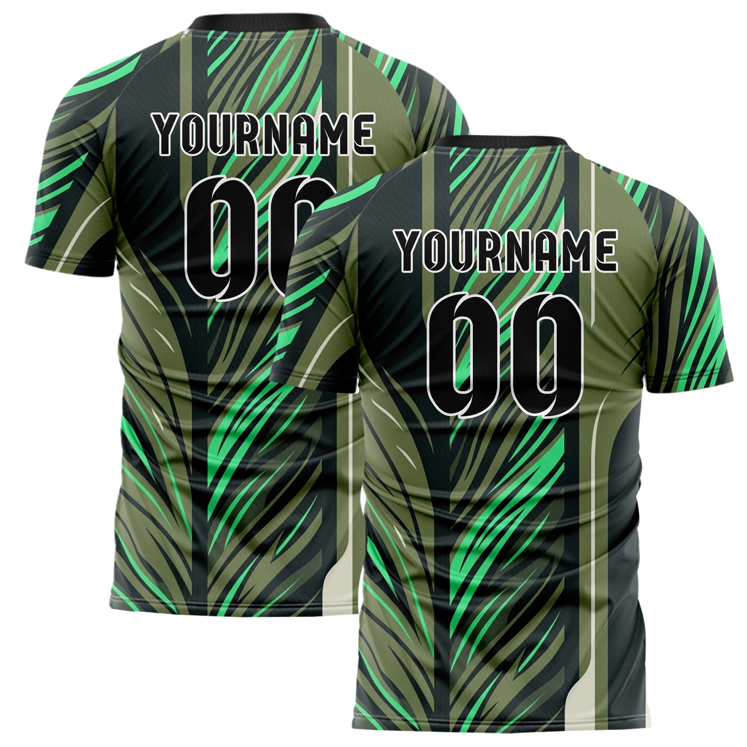 Charcoal Olive Jade Bone Leafvein Vector Sweep Custom Soccer Jersey