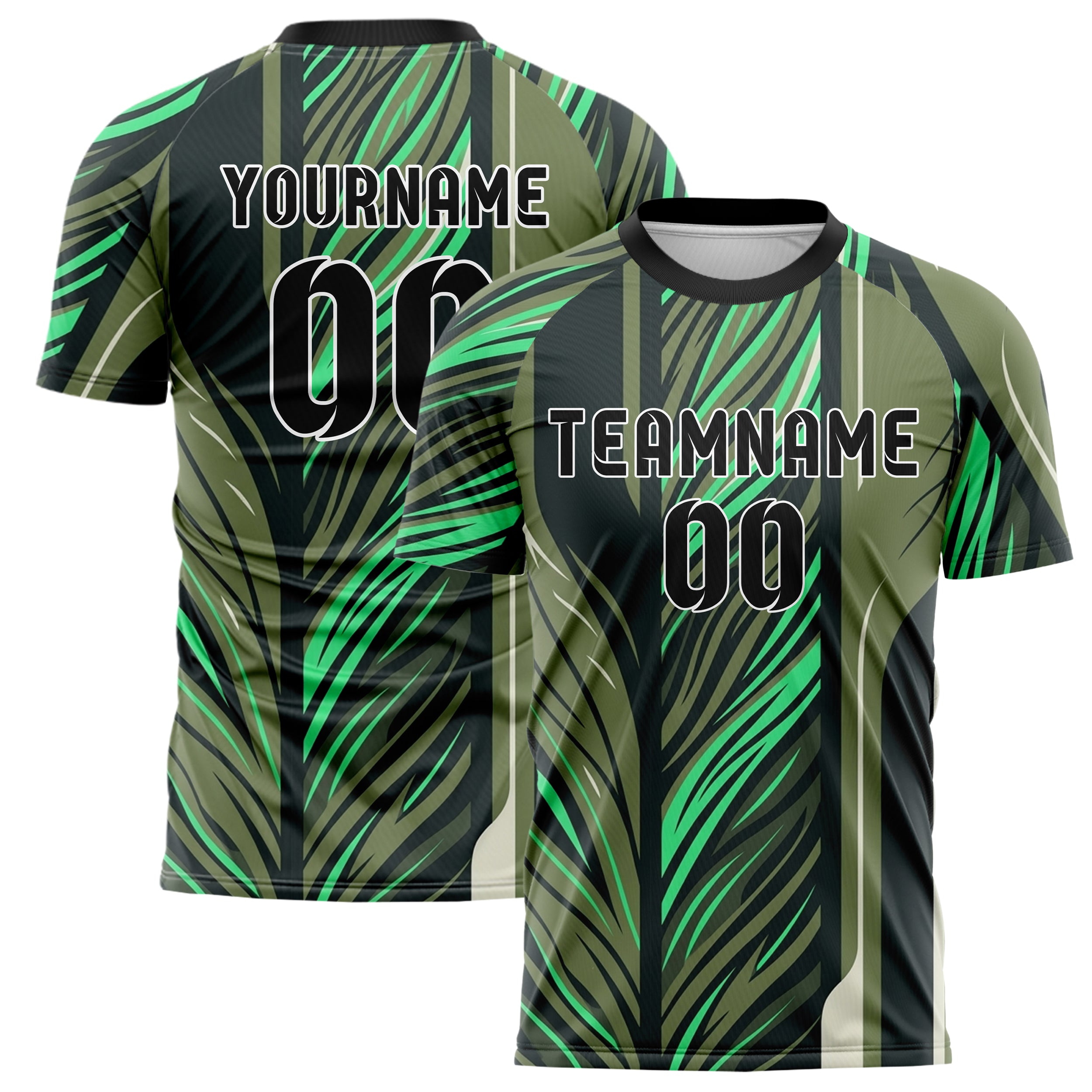 Charcoal Olive Jade Bone Leafvein Vector Sweep Custom Soccer Jersey