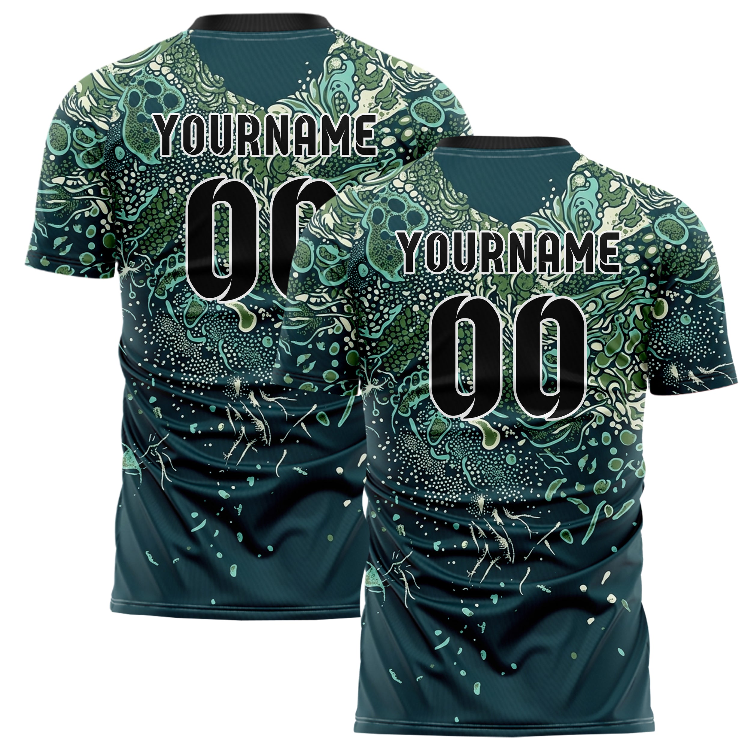 Midnight Teal Aqua Moss Cream Tidal Microlife Cloud Custom Soccer Jersey