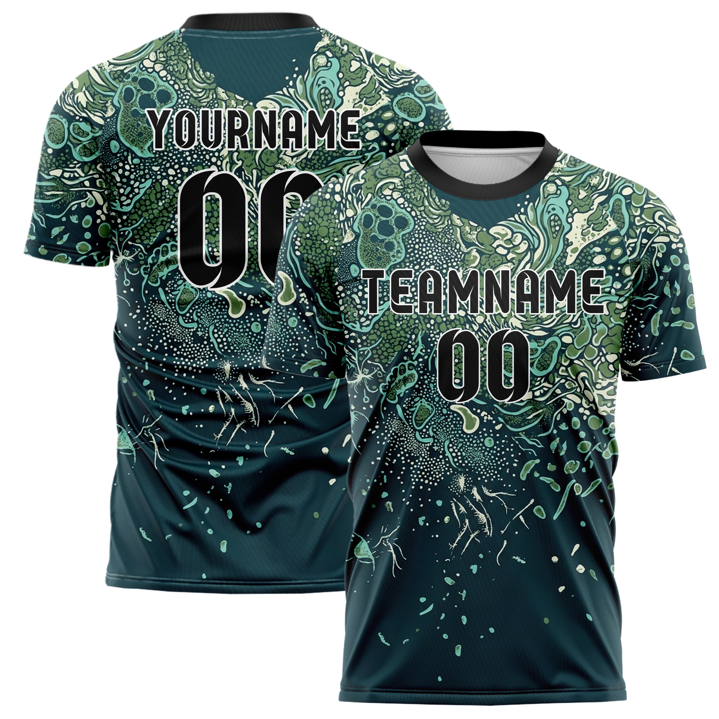 Midnight Teal Aqua Moss Cream Tidal Microlife Cloud Custom Soccer Jersey
