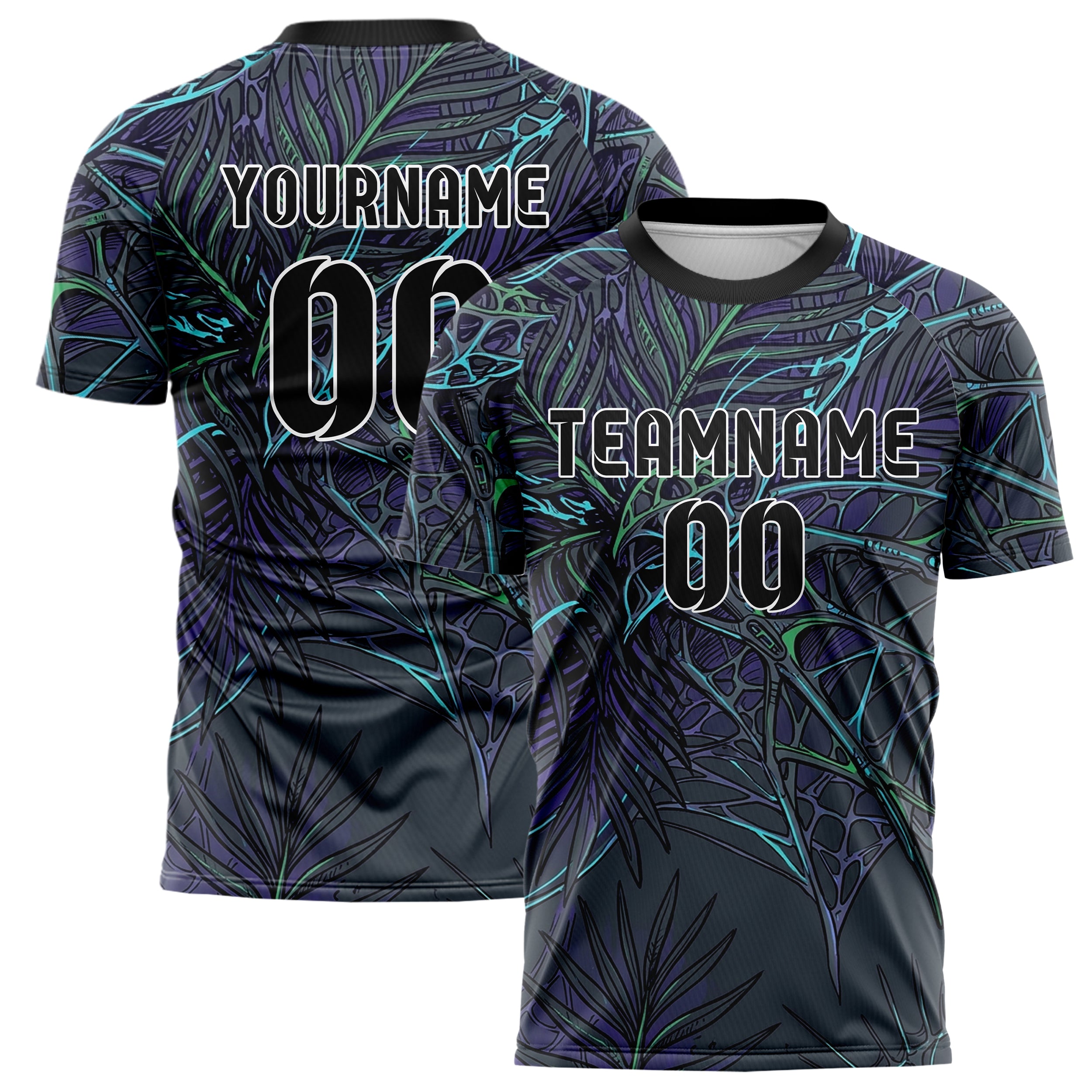 Graphite Violet Cyan Green Biomechanical Canopy Grid Custom Soccer Jersey