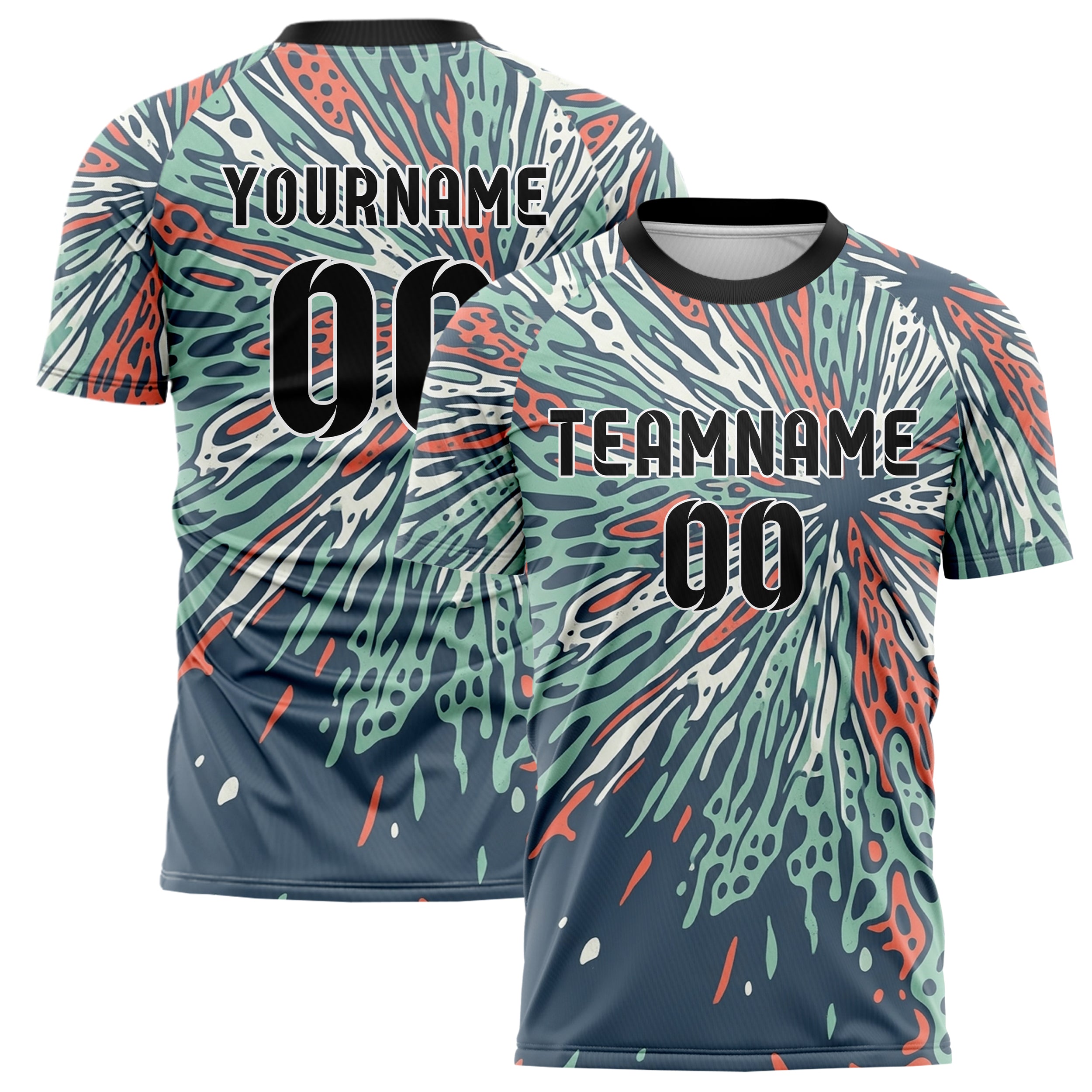Slate Seafoam Coral Shell Coral Membrane Fracture Custom Soccer Jersey