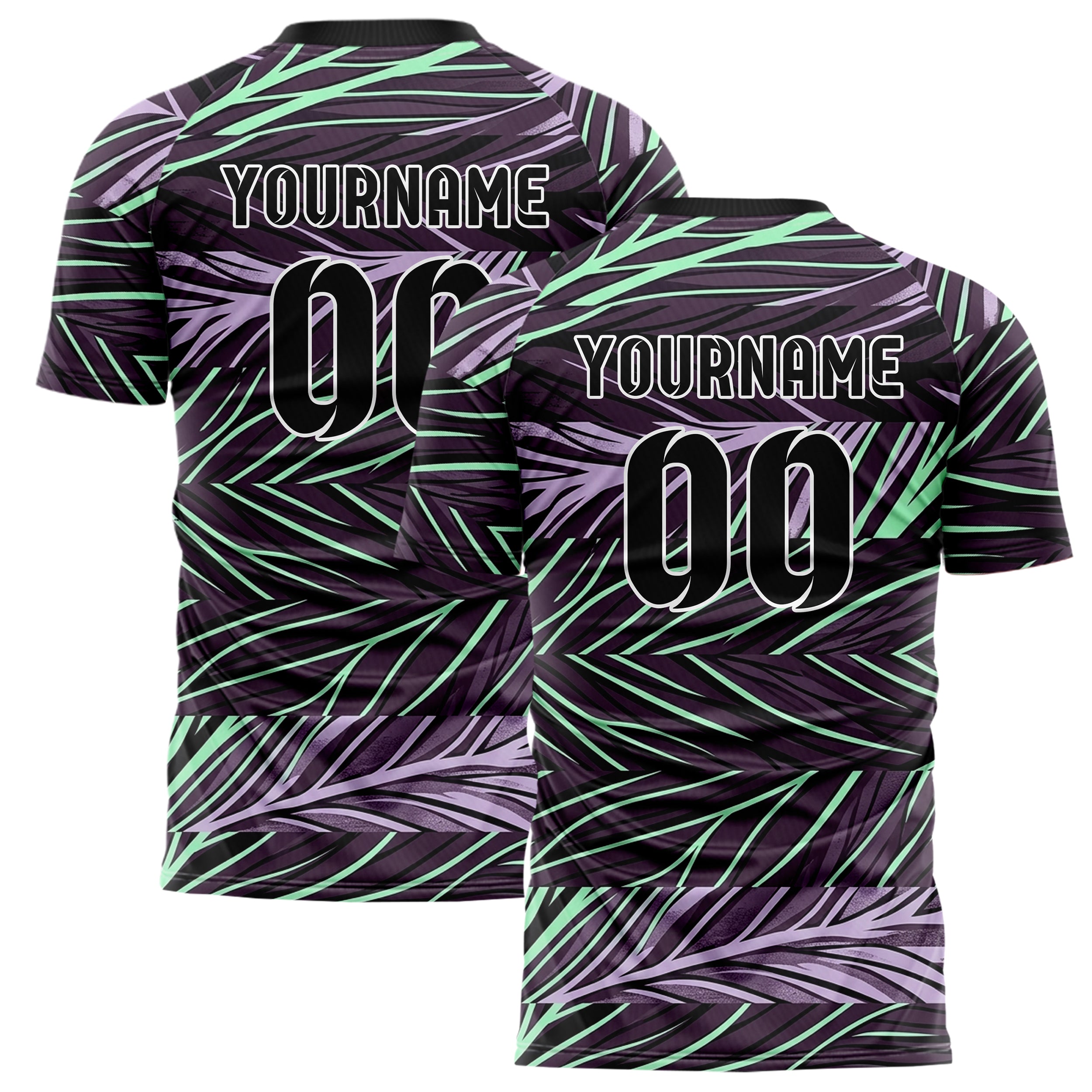 Dark Plum Neon Mint Ink Lilac Leafvein Vector Sweep Custom Soccer Jersey