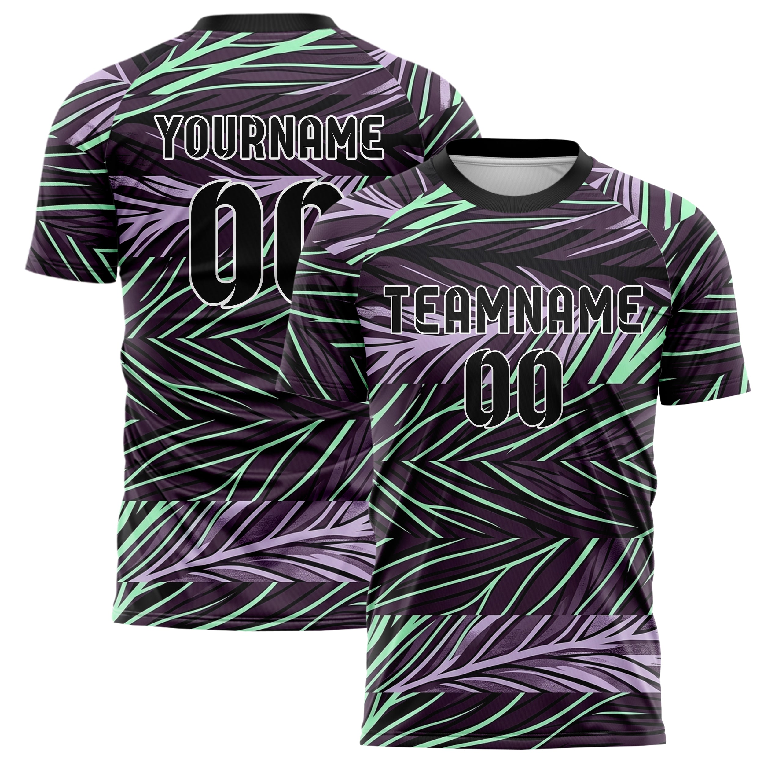 Dark Plum Neon Mint Ink Lilac Leafvein Vector Sweep Custom Soccer Jersey