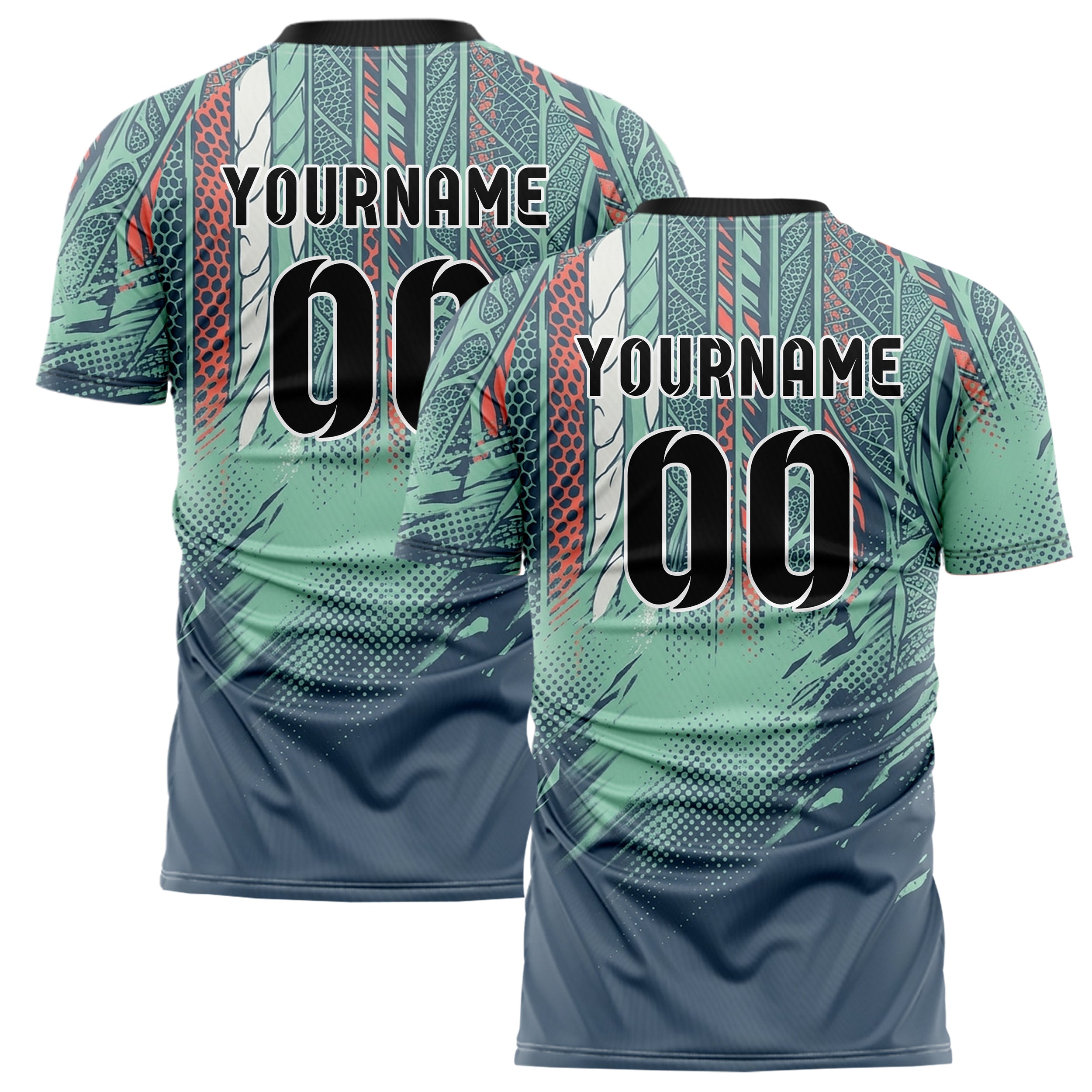 Slate Seafoam Coral Shell Botanical Exoskeleton Bands Custom Soccer Jersey