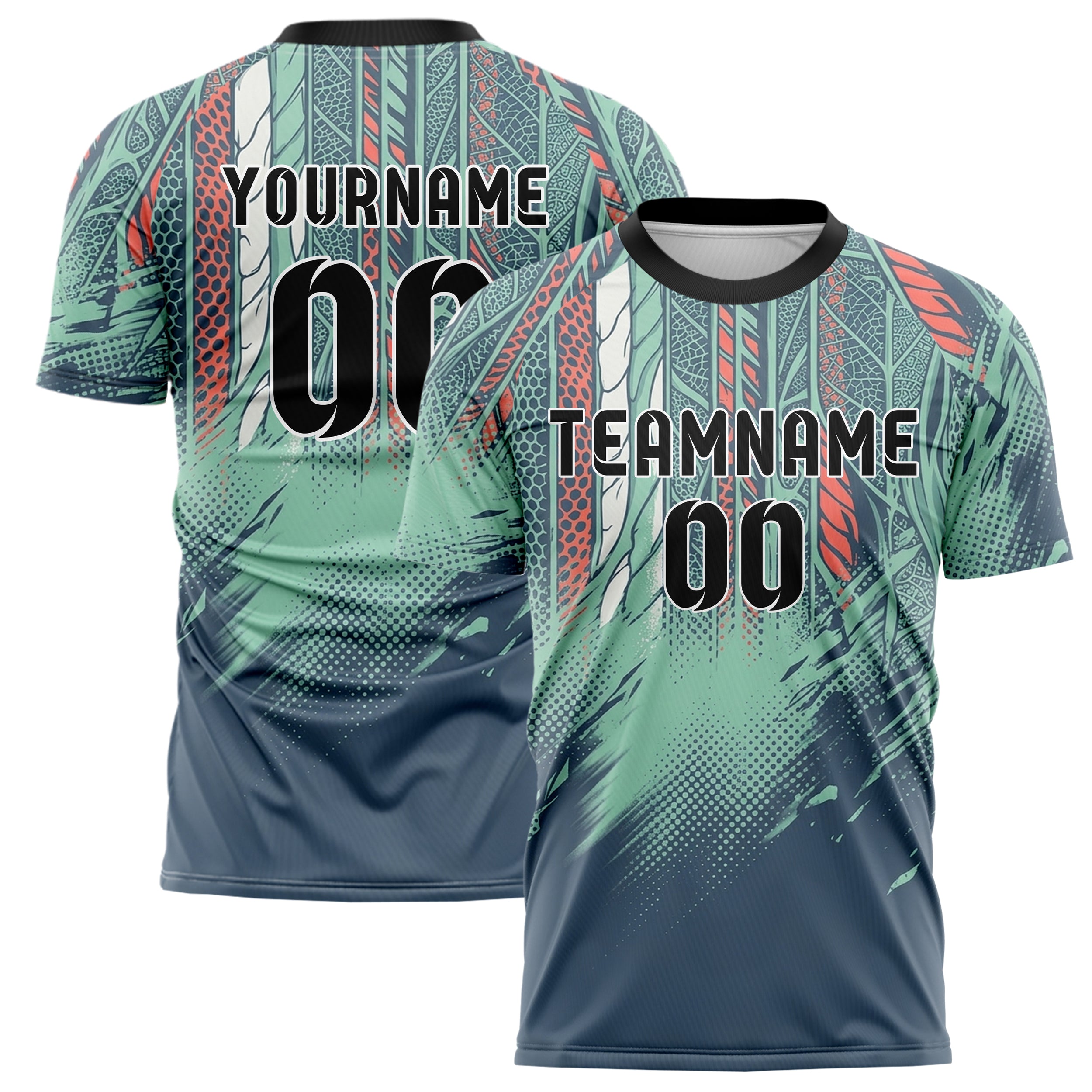 Slate Seafoam Coral Shell Botanical Exoskeleton Bands Custom Soccer Jersey