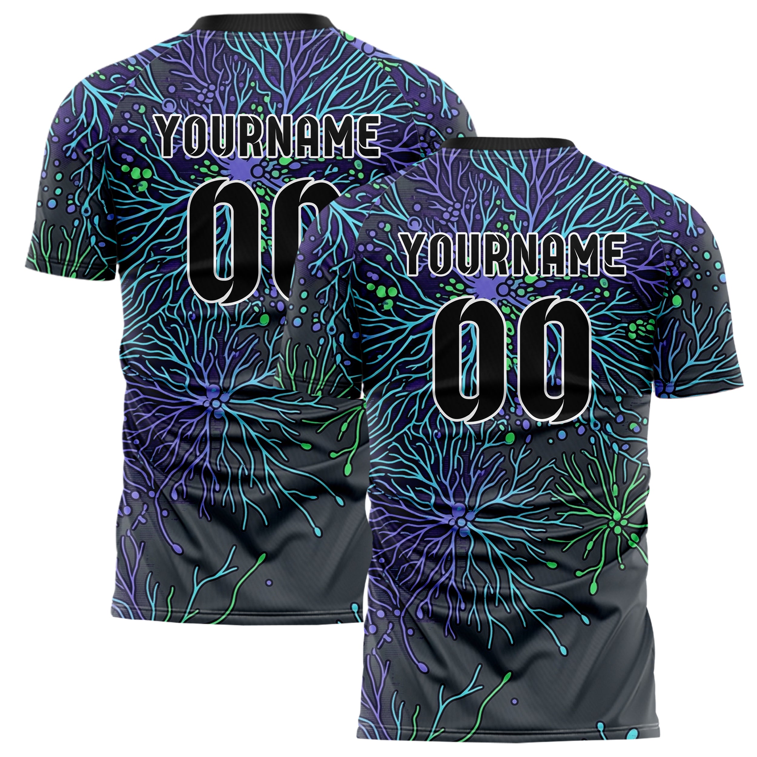 Graphite Violet Cyan Green Mycelium Signal Map Custom Soccer Jersey