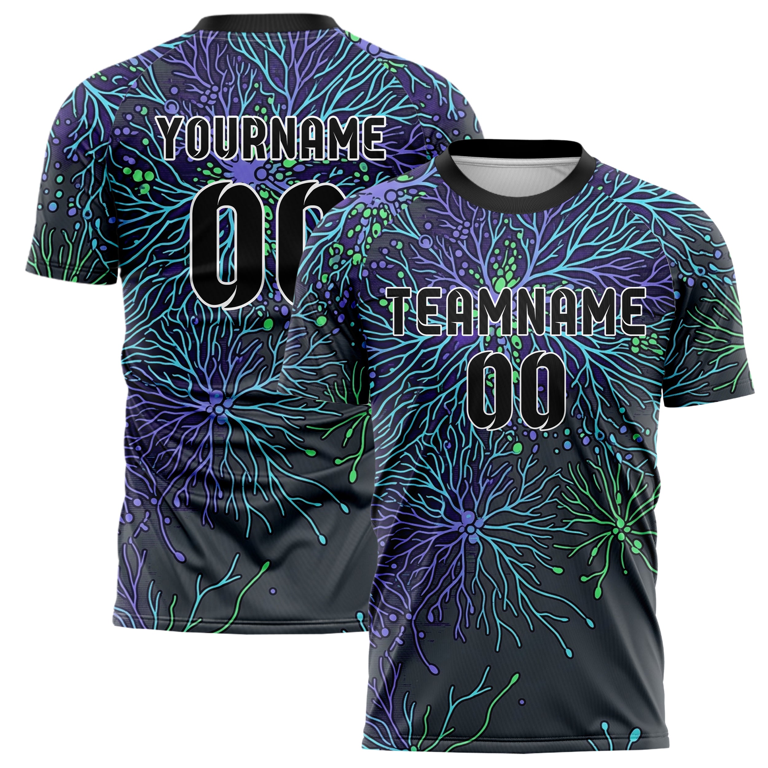 Graphite Violet Cyan Green Mycelium Signal Map Custom Soccer Jersey