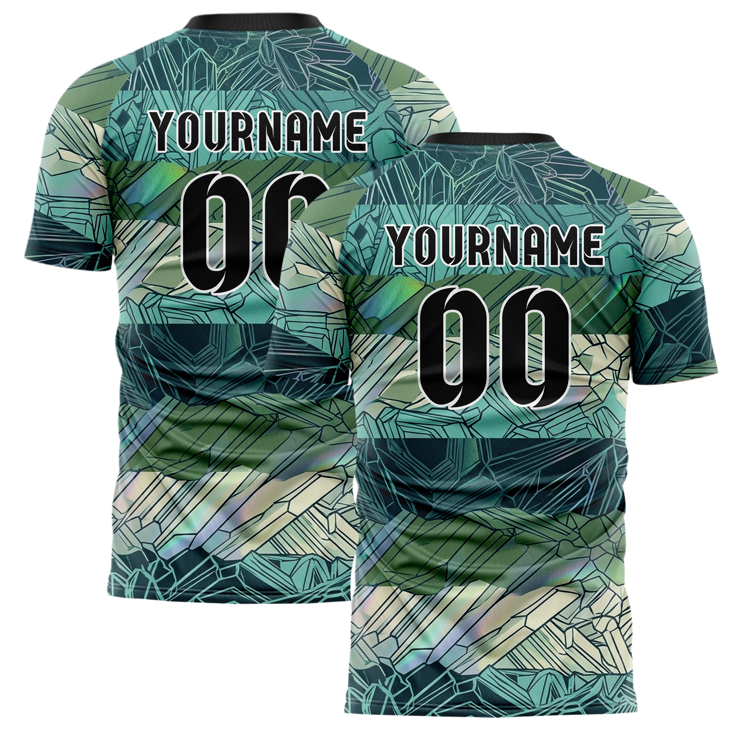 Midnight Teal Aqua Moss Cream Mineral Growth Lattice Custom Soccer Jersey