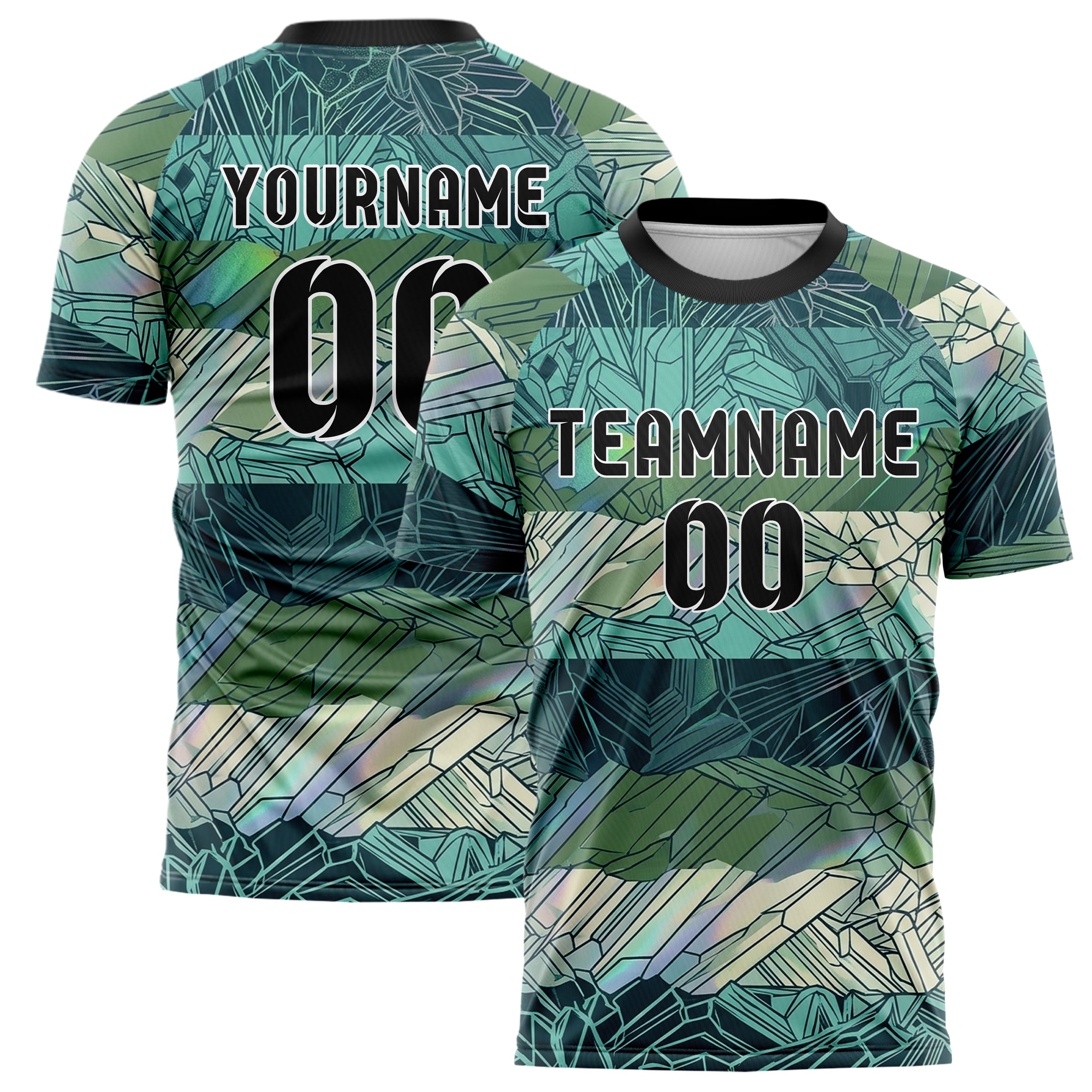 Midnight Teal Aqua Moss Cream Mineral Growth Lattice Custom Soccer Jersey