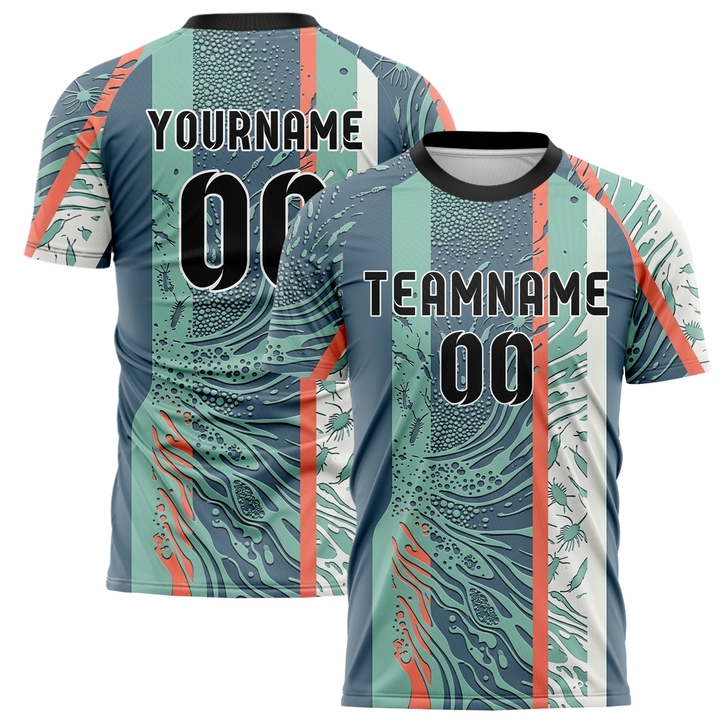 Slate Seafoam Coral Shell Tidal Microlife Cloud Custom Soccer Jersey