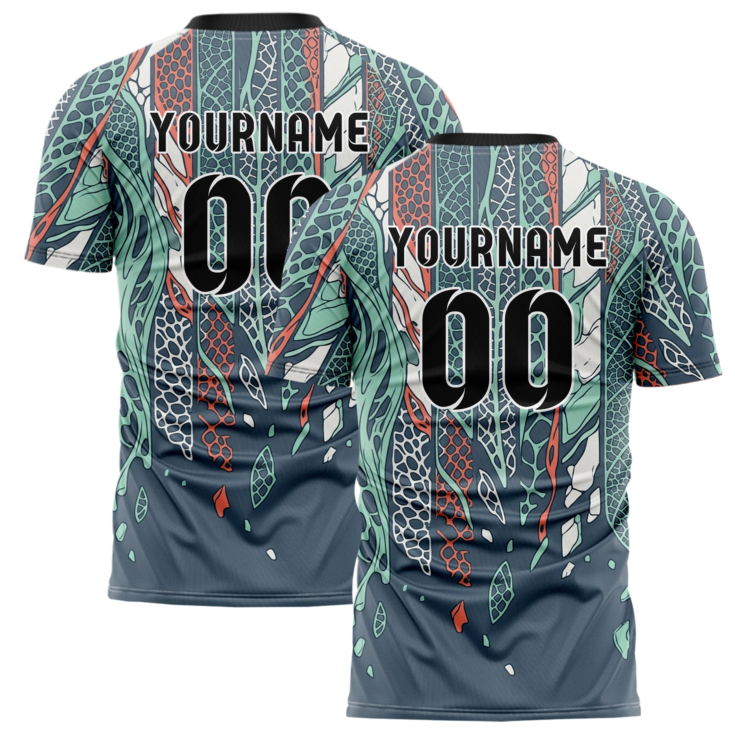 Slate Seafoam Coral Shell Botanical Exoskeleton Bands Custom Soccer Jersey