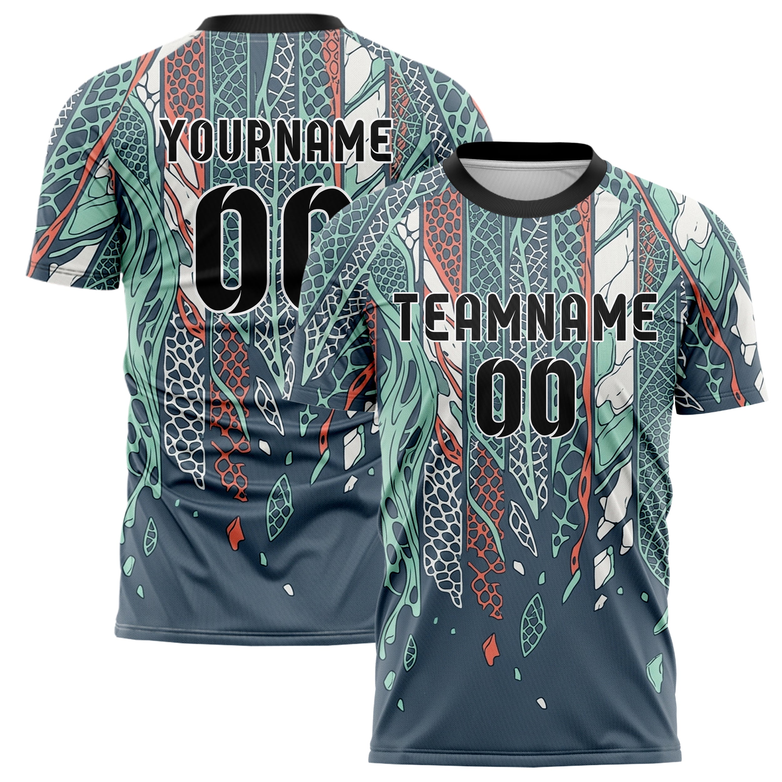 Slate Seafoam Coral Shell Botanical Exoskeleton Bands Custom Soccer Jersey