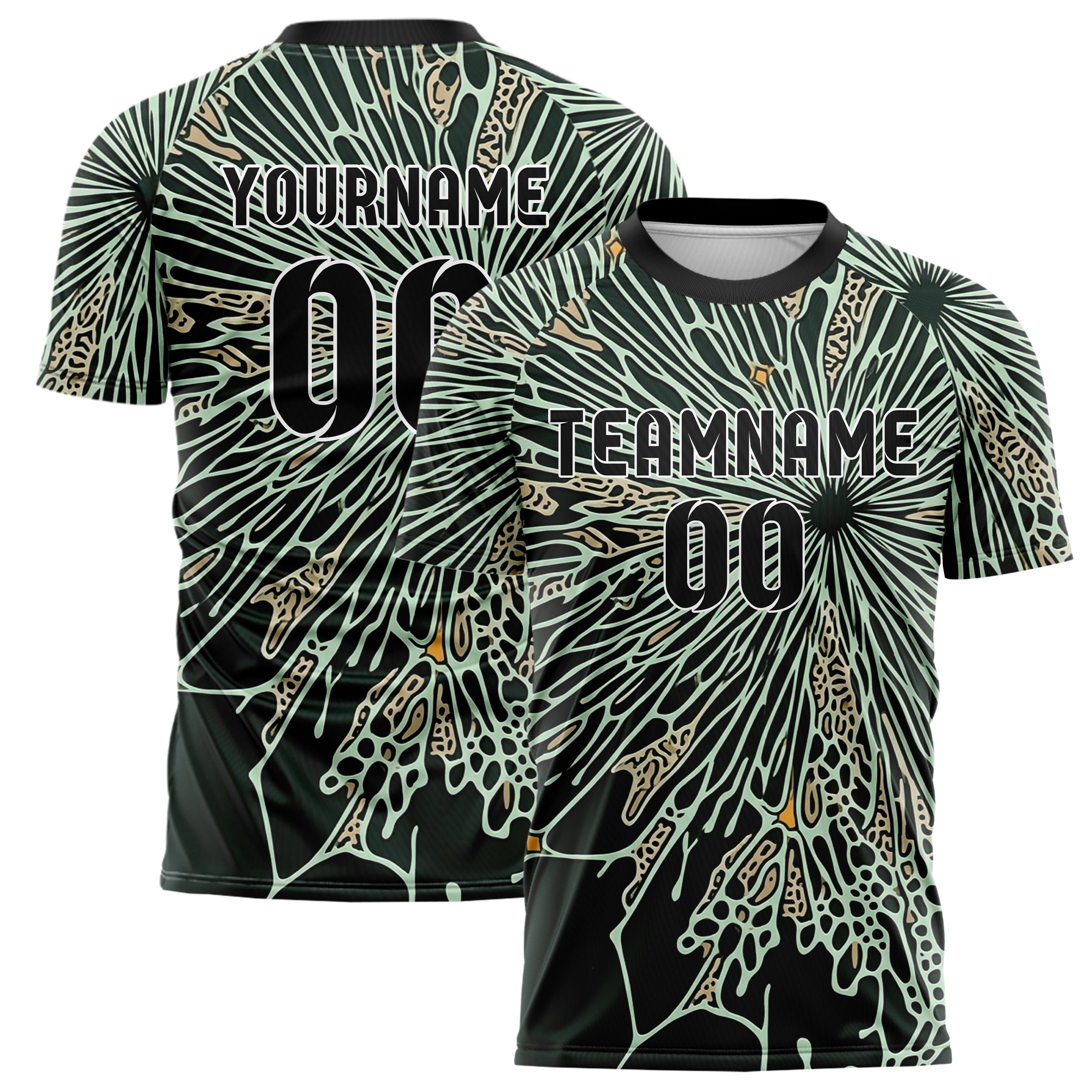 Forest Black Mint Sand Amber Coral Membrane Fracture Custom Soccer Jersey