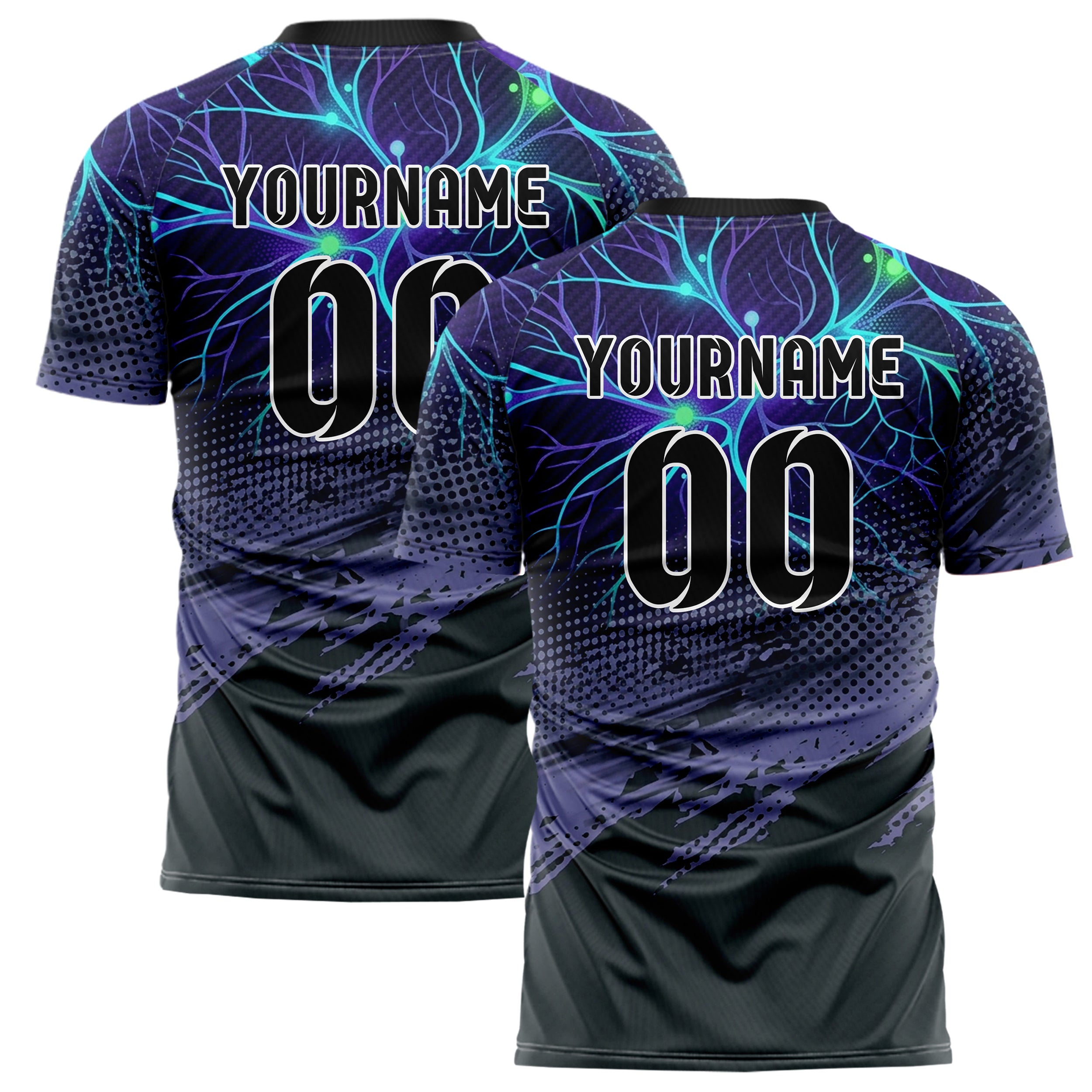 Graphite Violet Cyan Green Mycelium Signal Map Custom Soccer Jersey