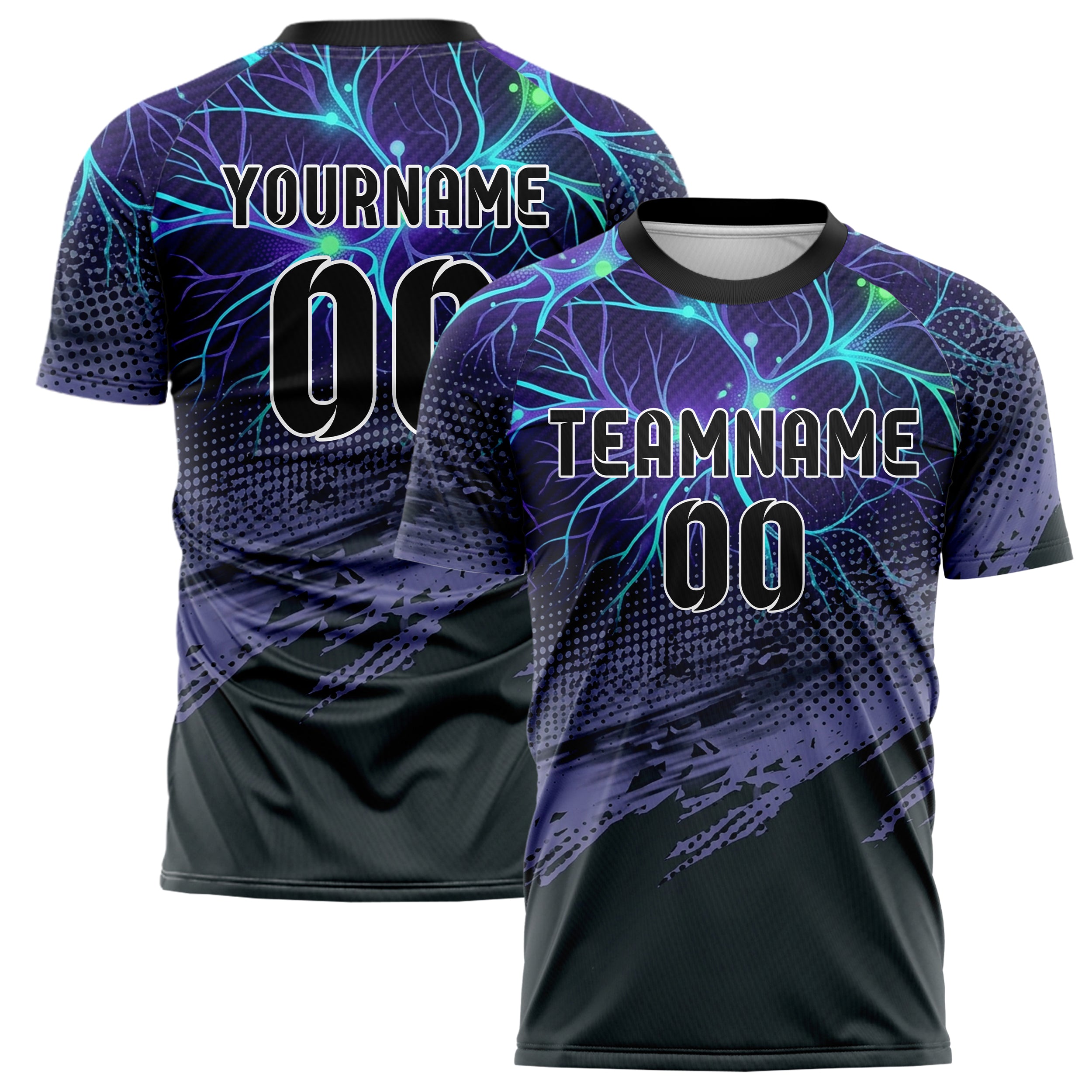 Graphite Violet Cyan Green Mycelium Signal Map Custom Soccer Jersey