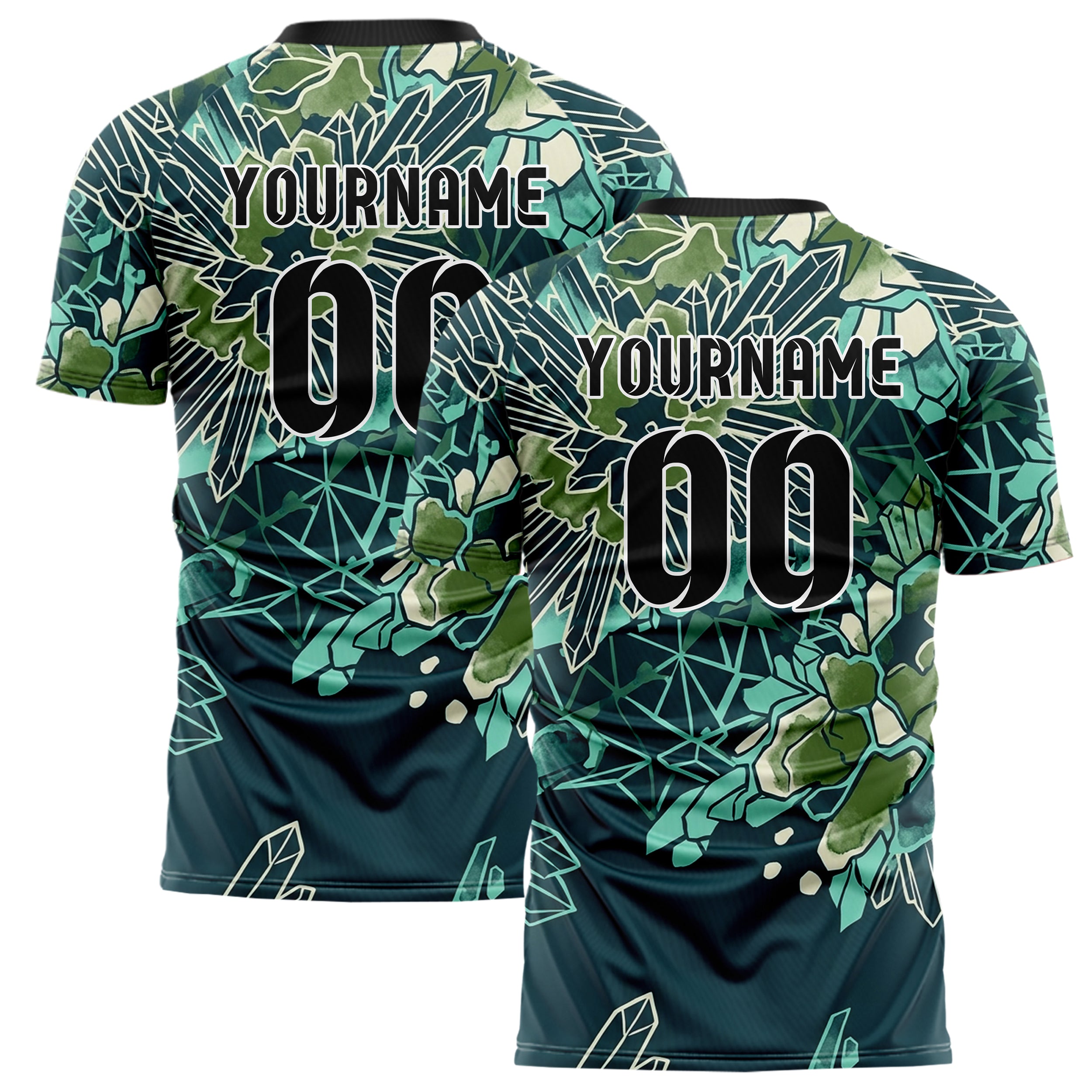Midnight Teal Aqua Moss Cream Mineral Growth Lattice Custom Soccer Jersey