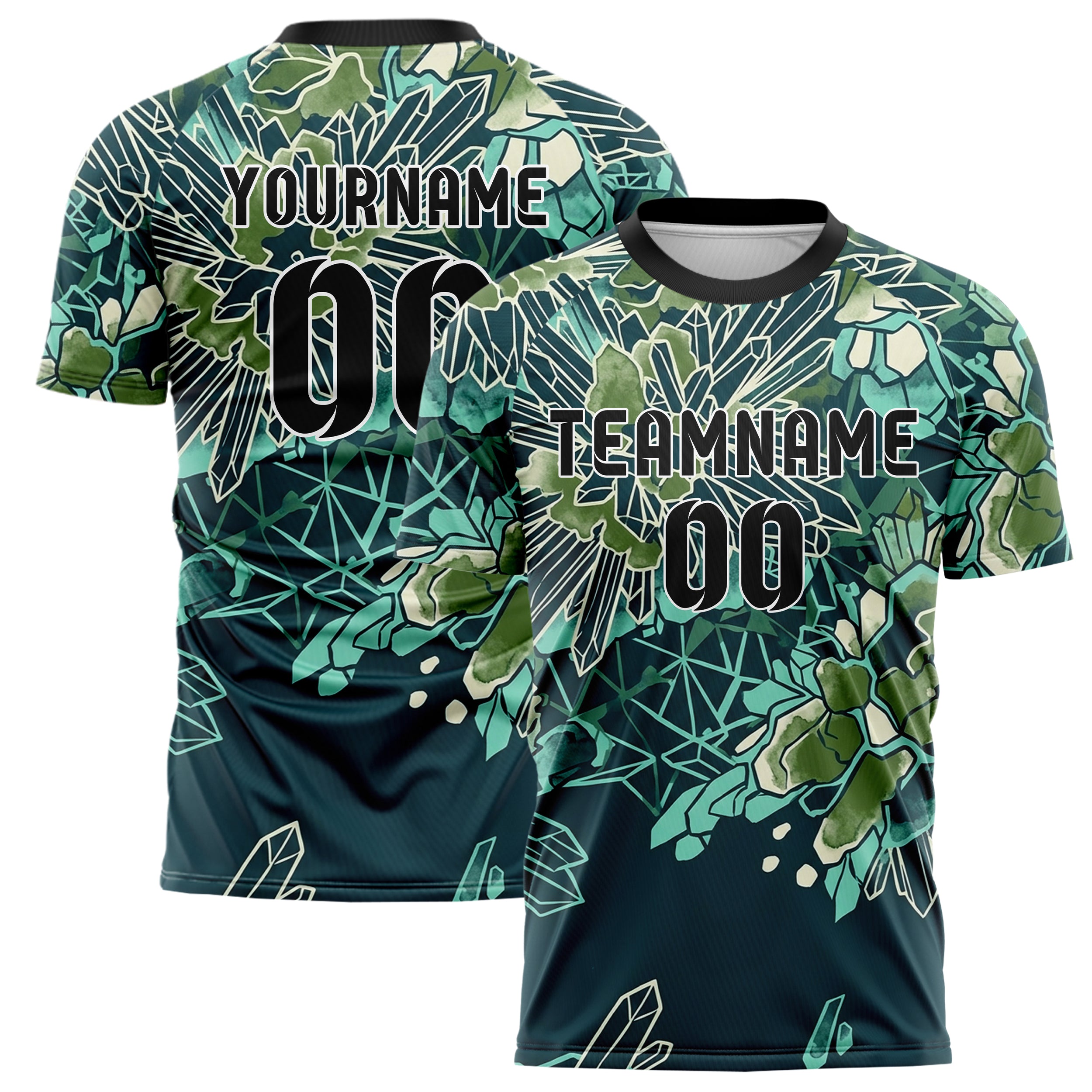 Midnight Teal Aqua Moss Cream Mineral Growth Lattice Custom Soccer Jersey