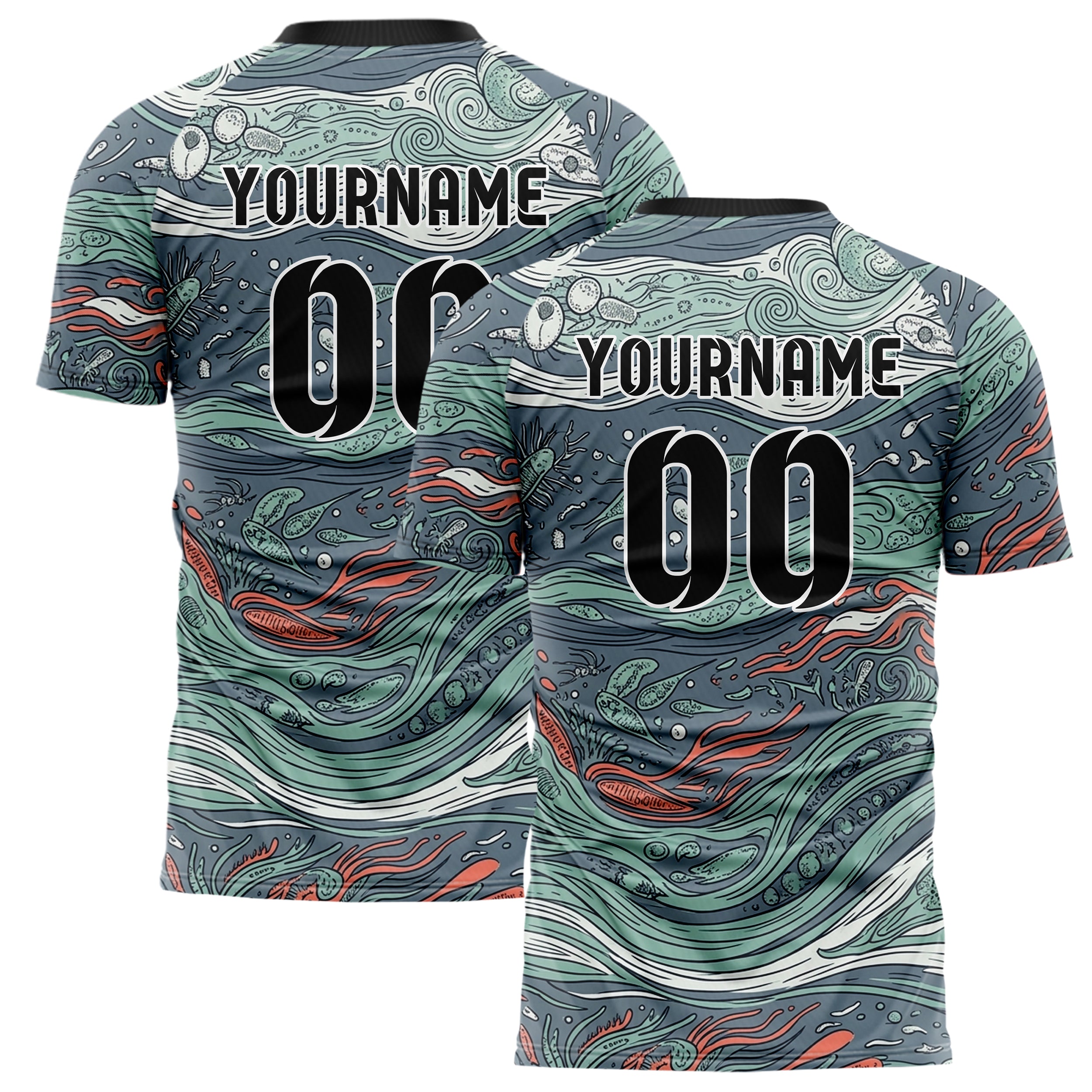Slate Seafoam Coral Shell Tidal Microlife Cloud Custom Soccer Jersey