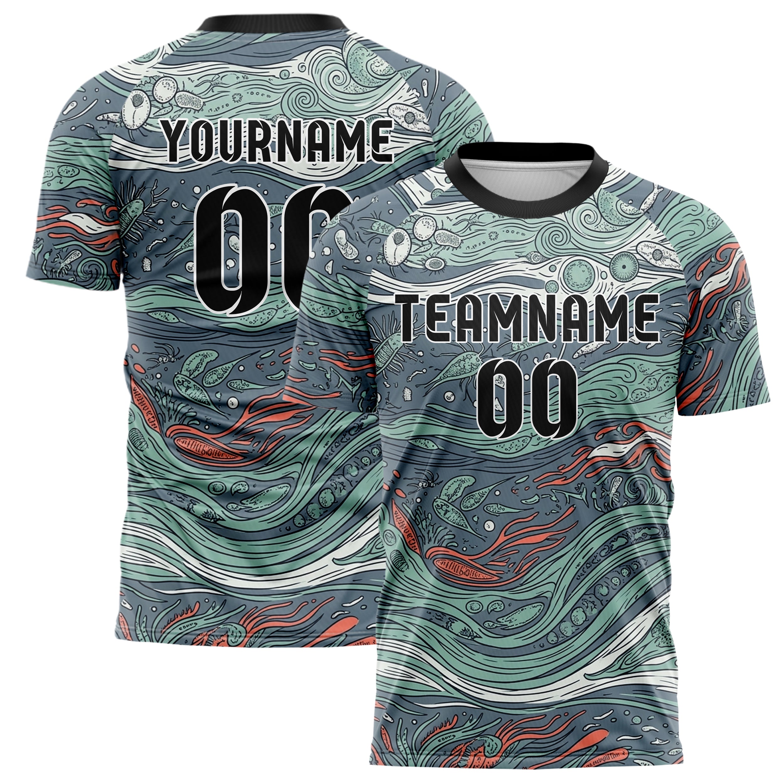 Slate Seafoam Coral Shell Tidal Microlife Cloud Custom Soccer Jersey