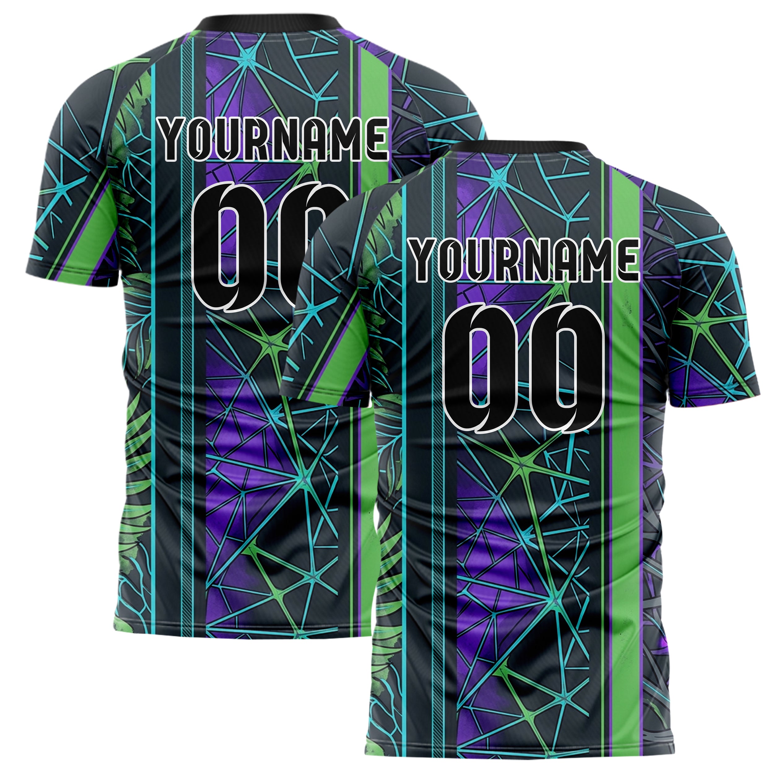Graphite Violet Cyan Green Biomechanical Canopy Grid Custom Soccer Jersey