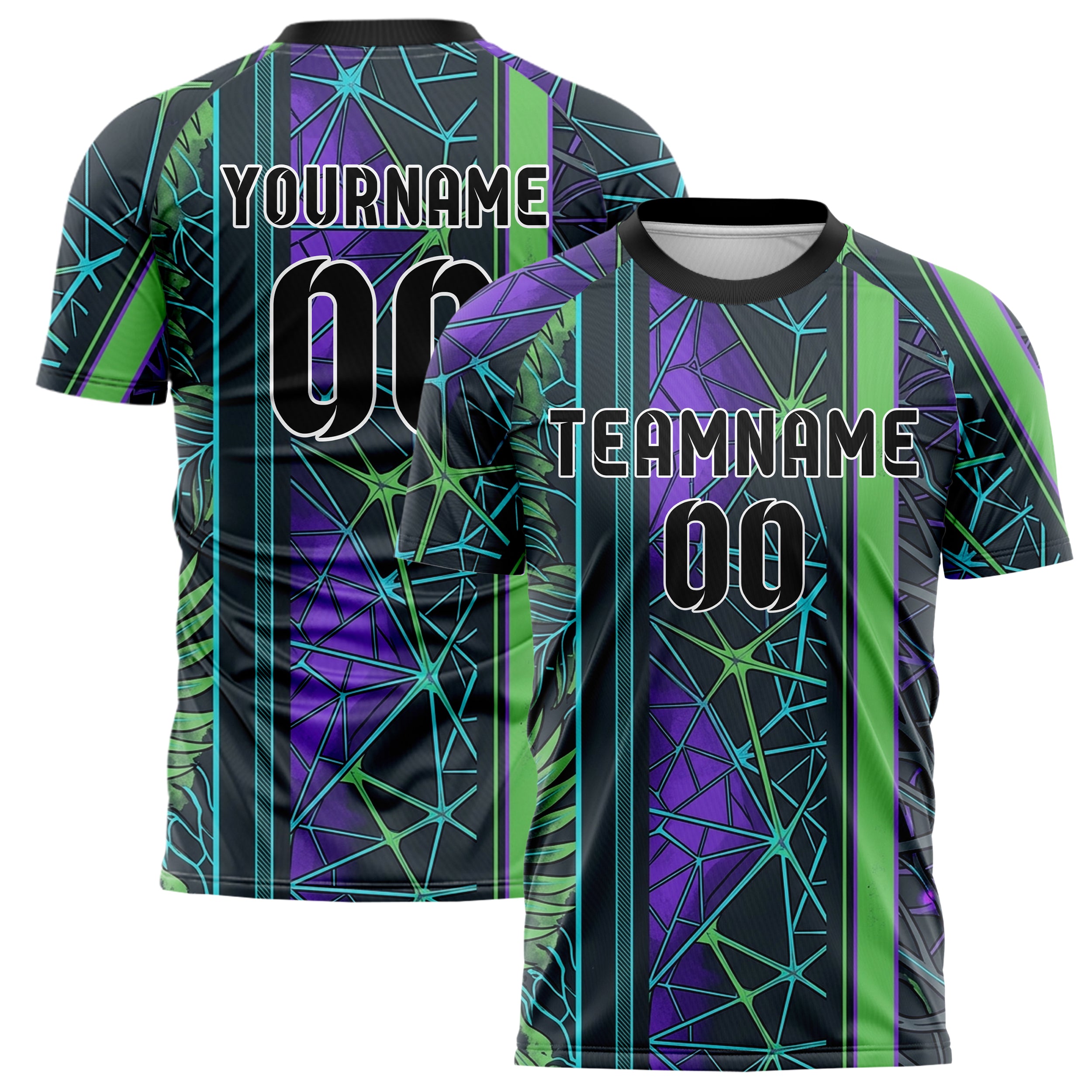 Graphite Violet Cyan Green Biomechanical Canopy Grid Custom Soccer Jersey