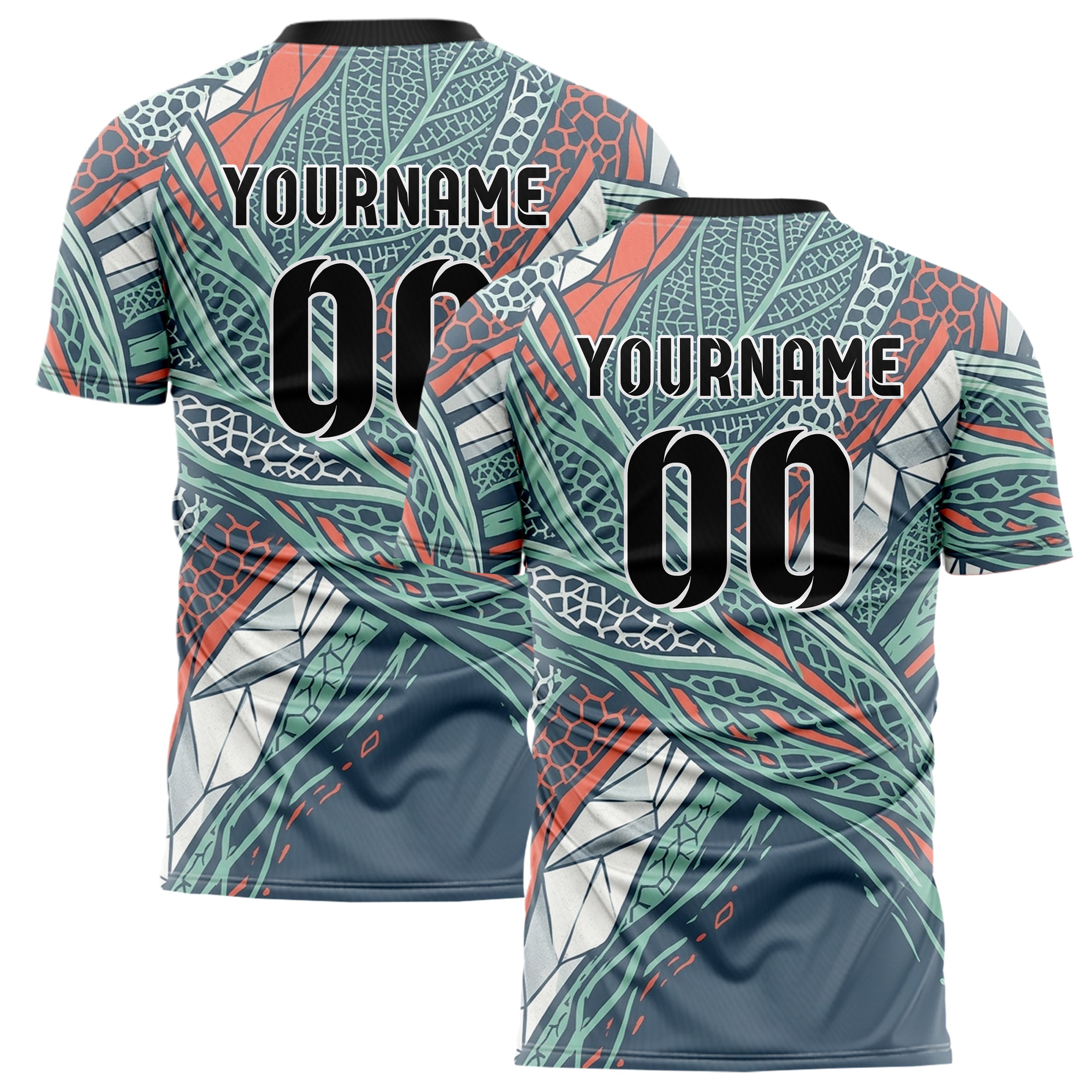 Slate Seafoam Coral Shell Botanical Exoskeleton Bands Custom Soccer Jersey