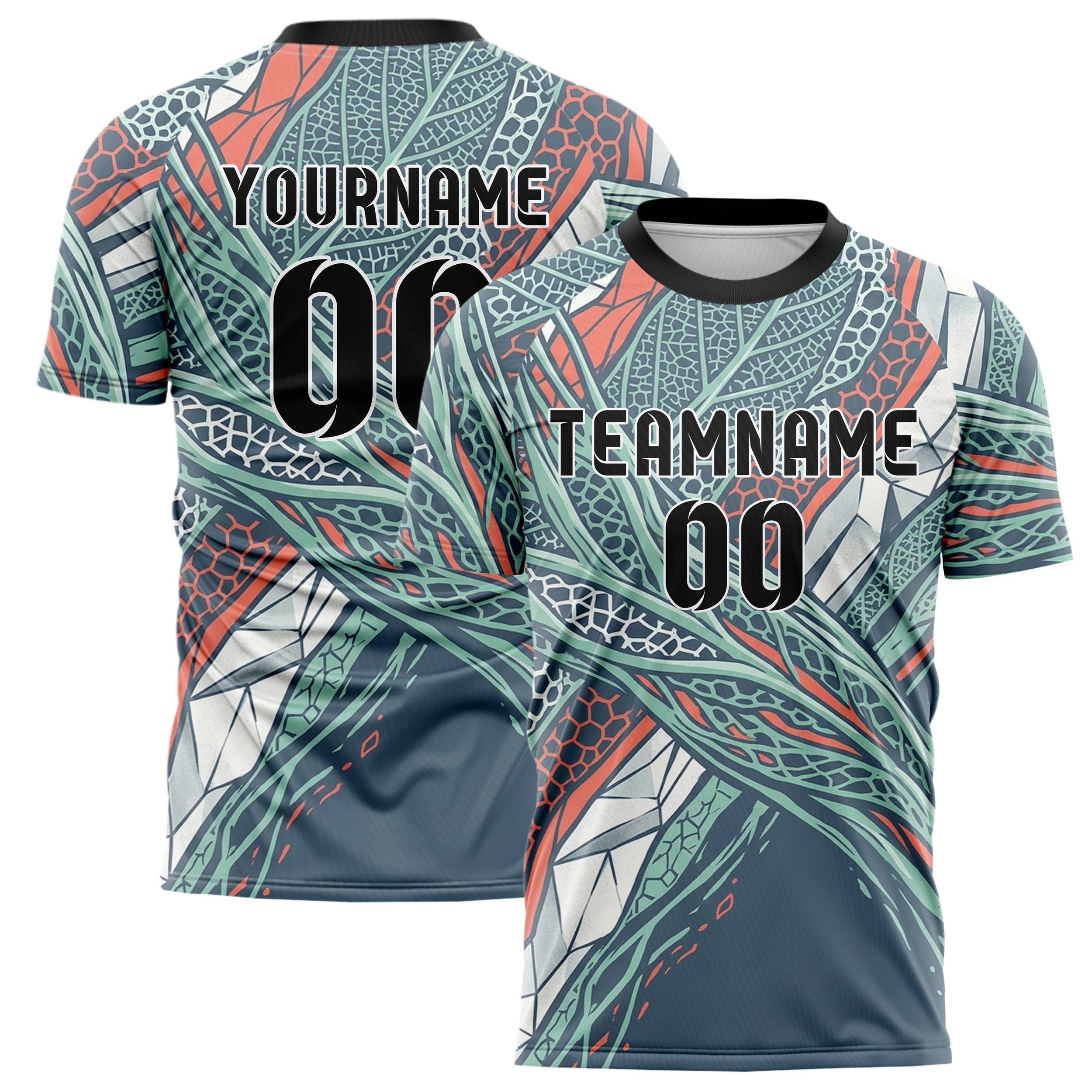Slate Seafoam Coral Shell Botanical Exoskeleton Bands Custom Soccer Jersey