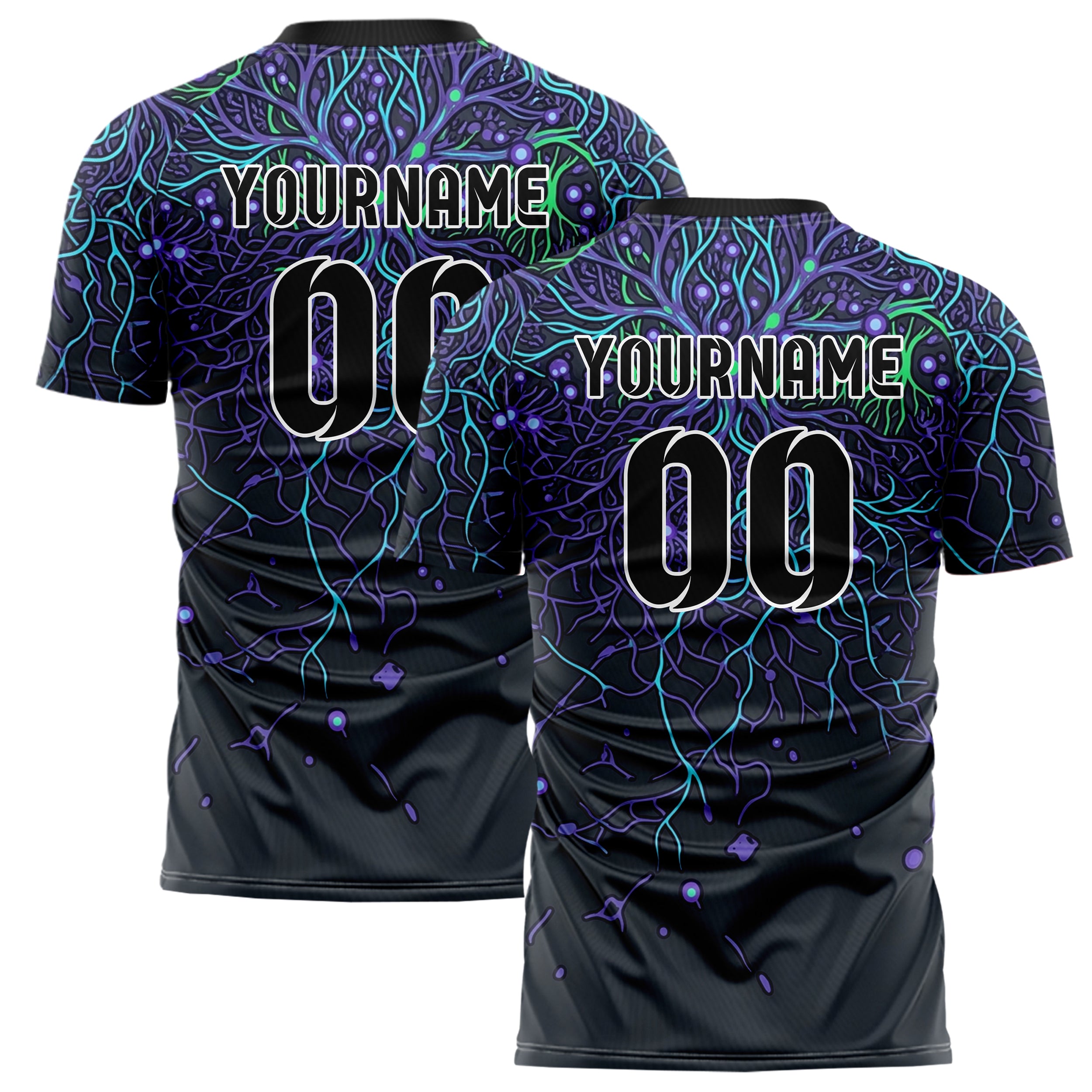 Graphite Violet Cyan Green Mycelium Signal Map Custom Soccer Jersey