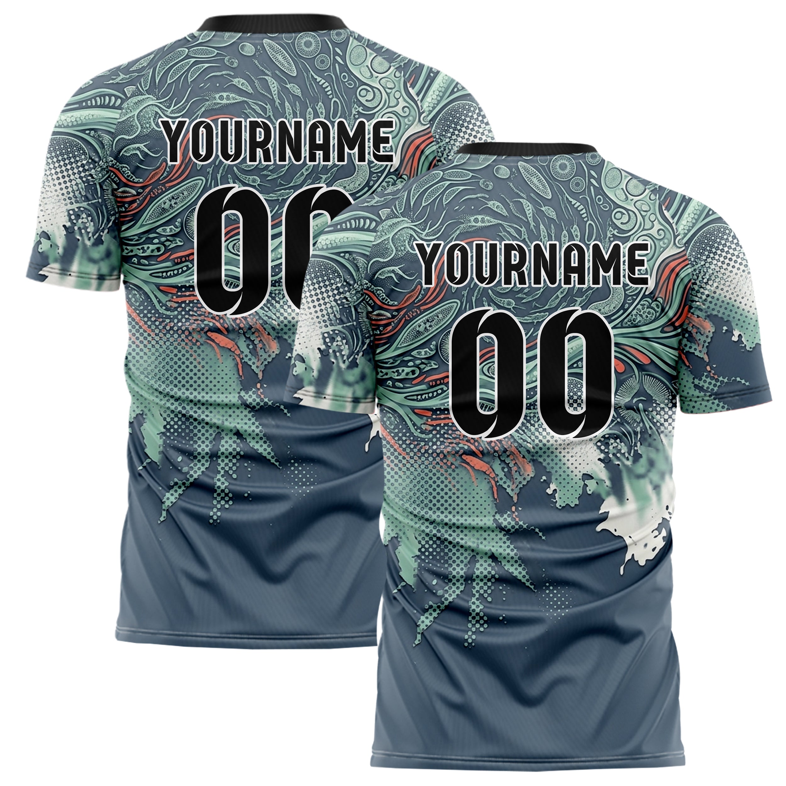 Slate Seafoam Coral Shell Tidal Microlife Cloud Custom Soccer Jersey