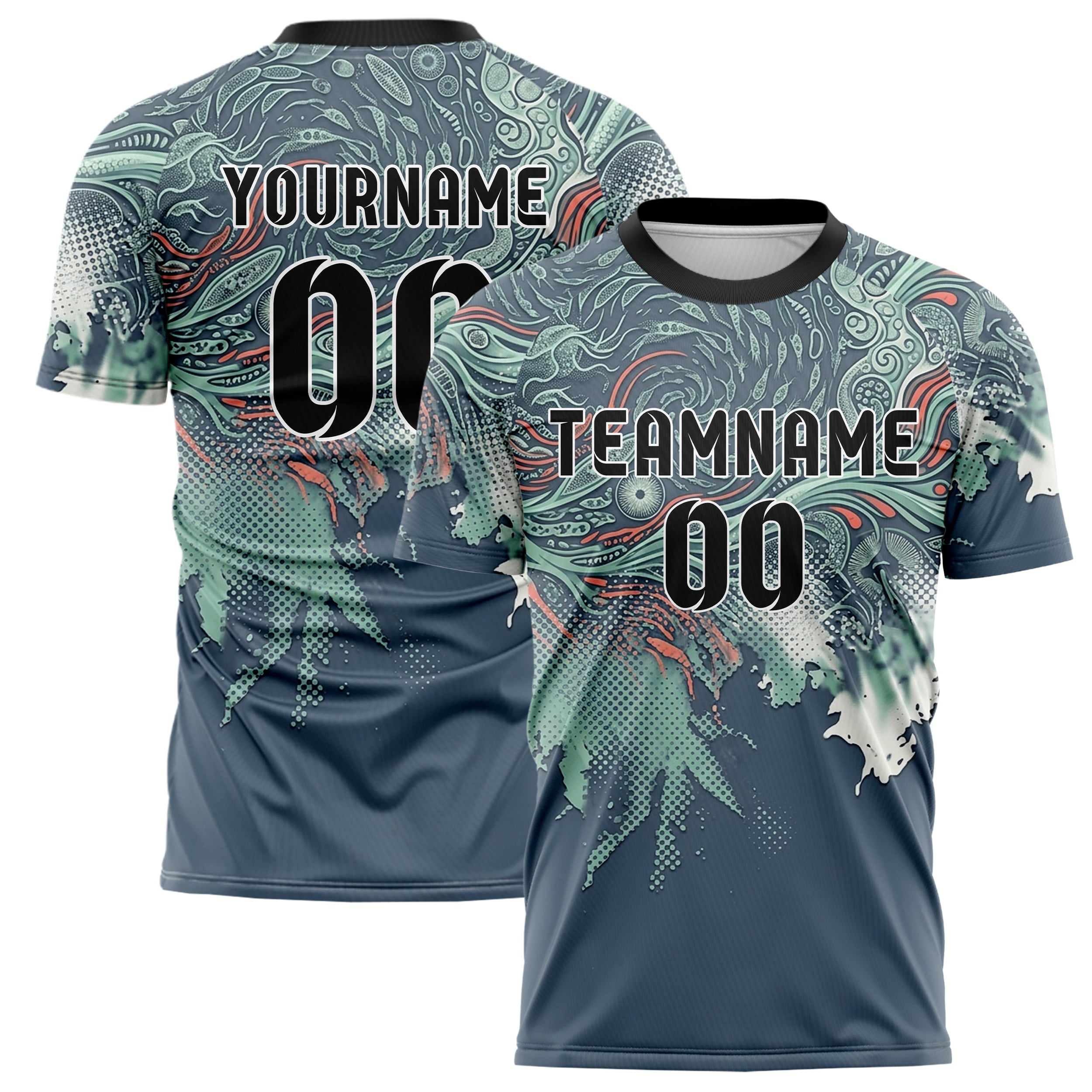 Slate Seafoam Coral Shell Tidal Microlife Cloud Custom Soccer Jersey