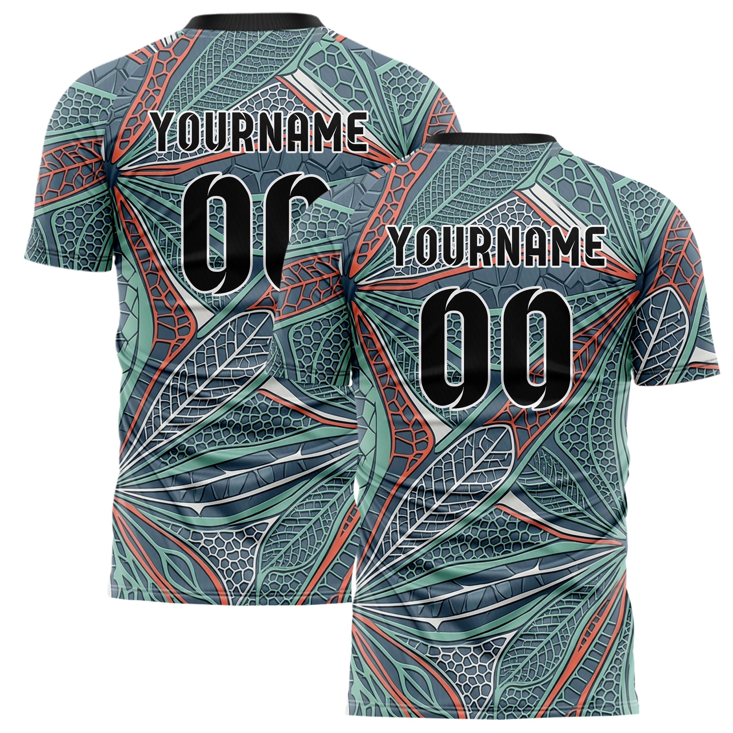 Slate Seafoam Coral Shell Botanical Exoskeleton Bands Custom Soccer Jersey