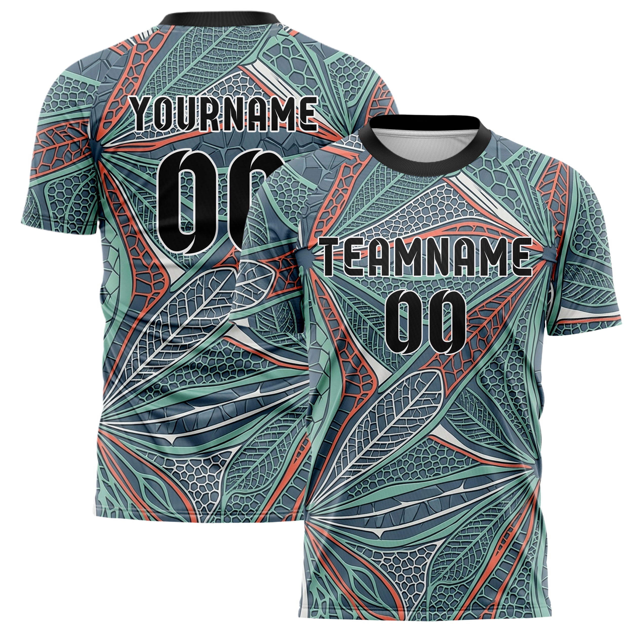 Slate Seafoam Coral Shell Botanical Exoskeleton Bands Custom Soccer Jersey