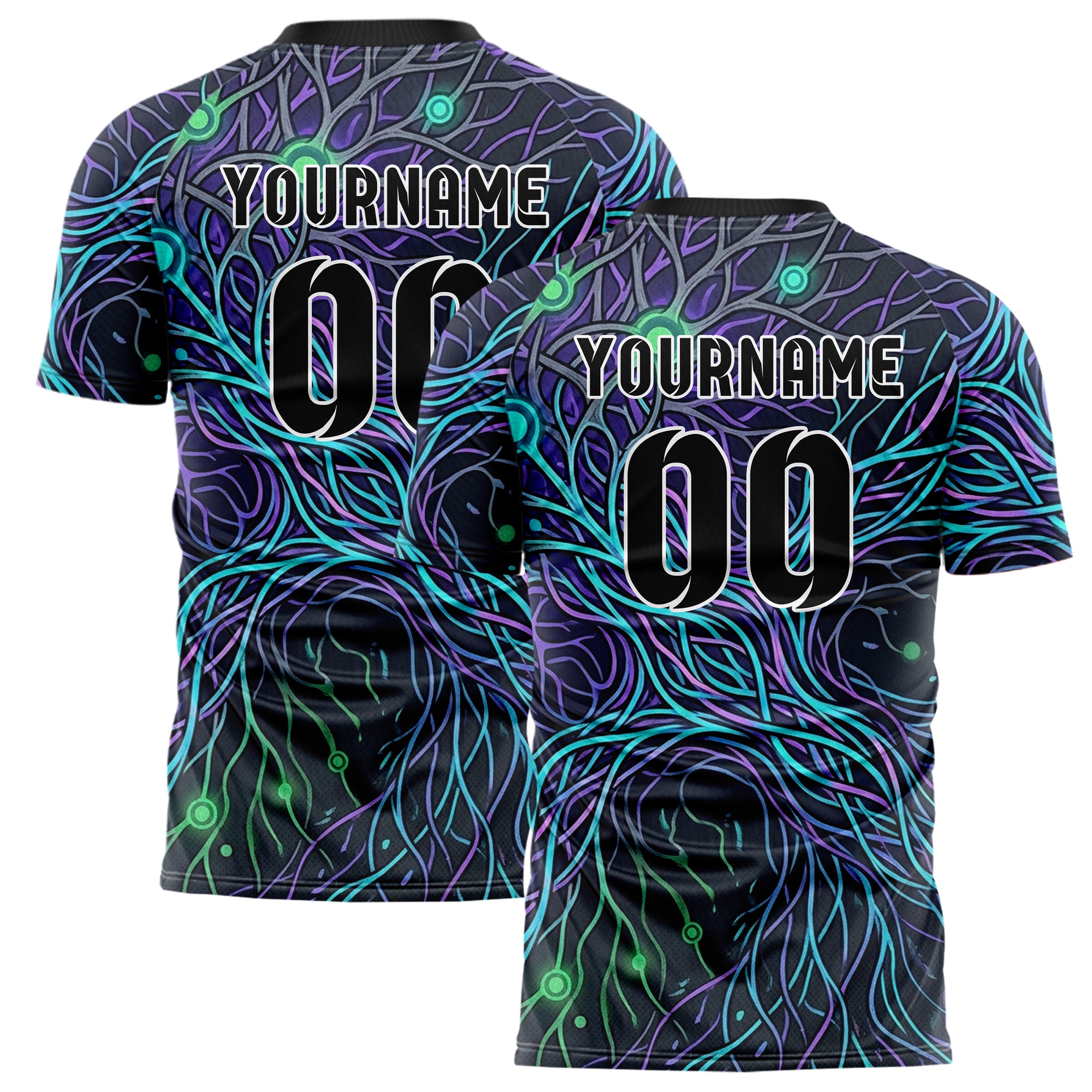 Graphite Violet Cyan Green Mycelium Signal Map Custom Soccer Jersey
