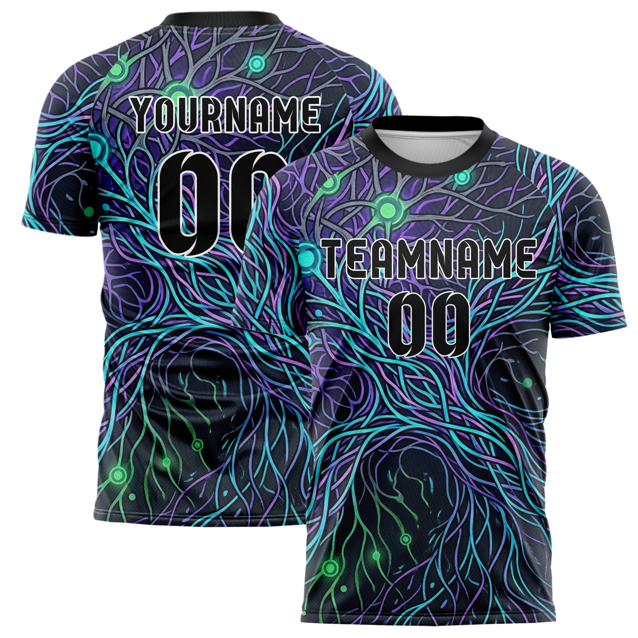 Graphite Violet Cyan Green Mycelium Signal Map Custom Soccer Jersey
