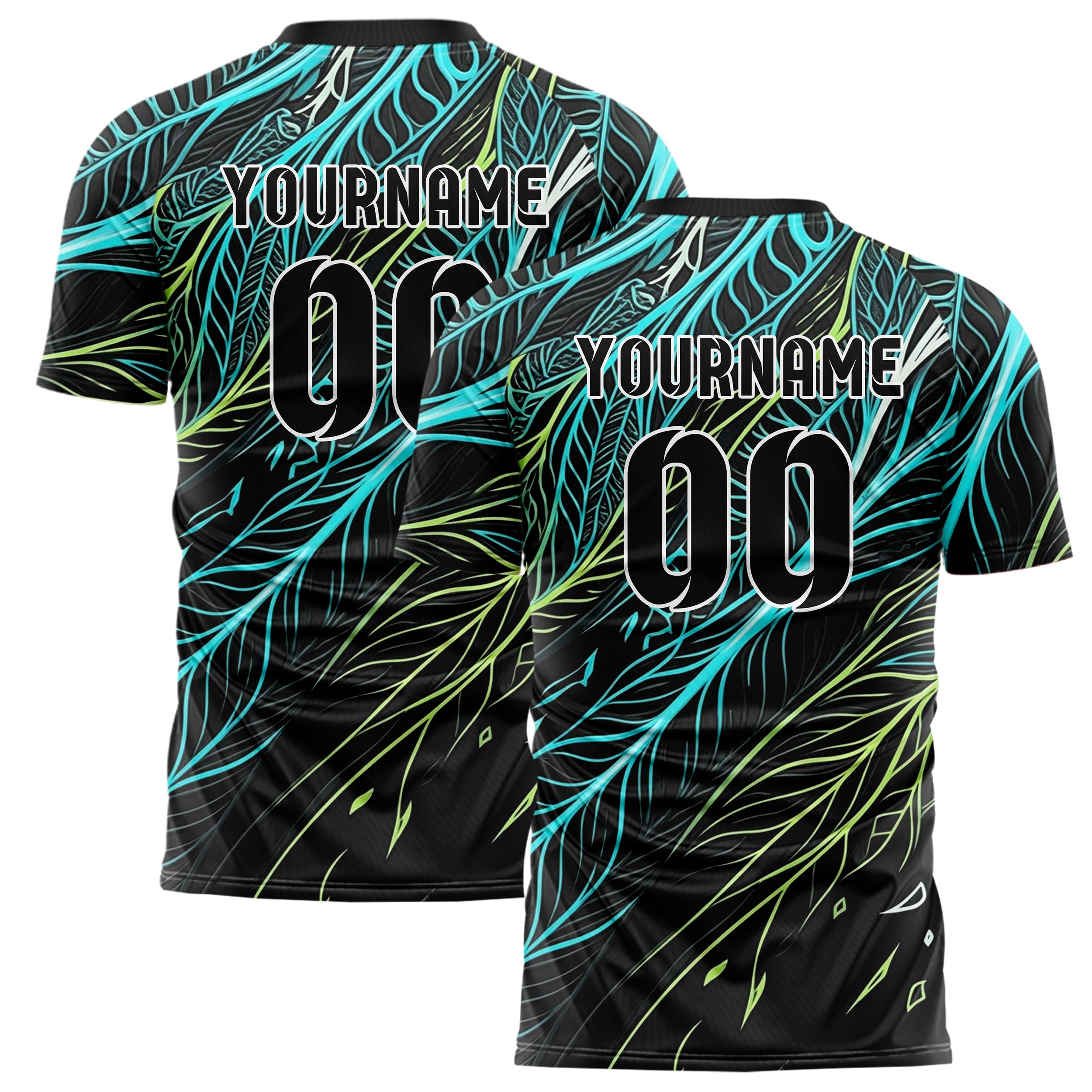 Black Cyan Lime White Leafvein Vector Sweep Custom Soccer Jersey